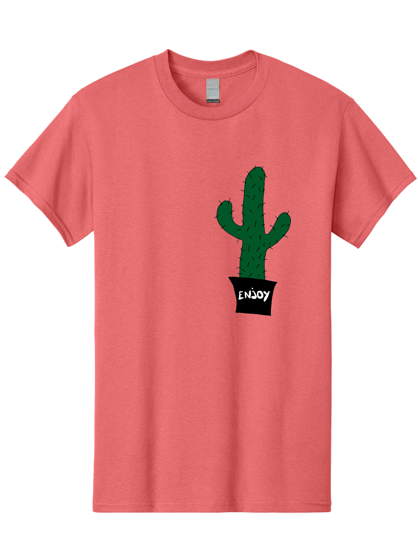 Enjoy Men'S Graphic Tee, 100% Cotton, Comfortable Casual Summer Wear, Machine Washable, Cactus In A Pot, Simple Design, Hand Drawn Illustration, Minimalistic Art, Cactus Plant, Enjoy Message, Modern Decor, Indoor Plants, Quirky Art, -  Aaa033 21