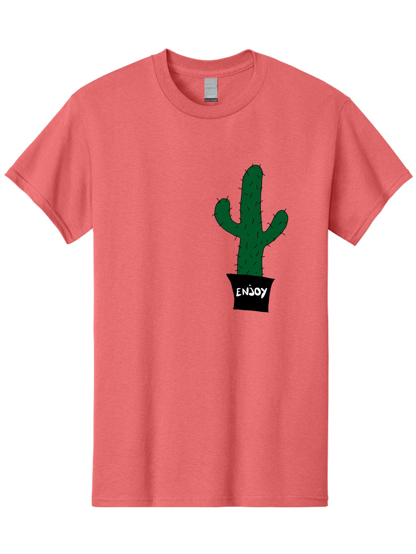 Enjoy Men'S Graphic Tee, 100% Cotton, Comfortable Casual Summer Wear, Machine Washable, Cactus In A Pot, Simple Design, Hand Drawn Illustration, Minimalistic Art, Cactus Plant, Enjoy Message, Modern Decor, Indoor Plants, Quirky Art, -  Aaa033 25