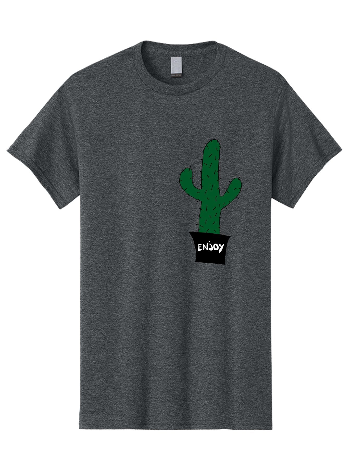Enjoy Men'S Graphic Tee, 100% Cotton, Comfortable Casual Summer Wear, Machine Washable, Cactus In A Pot, Simple Design, Hand Drawn Illustration, Minimalistic Art, Cactus Plant, Enjoy Message, Modern Decor, Indoor Plants, Quirky Art, -  Aaa033 27