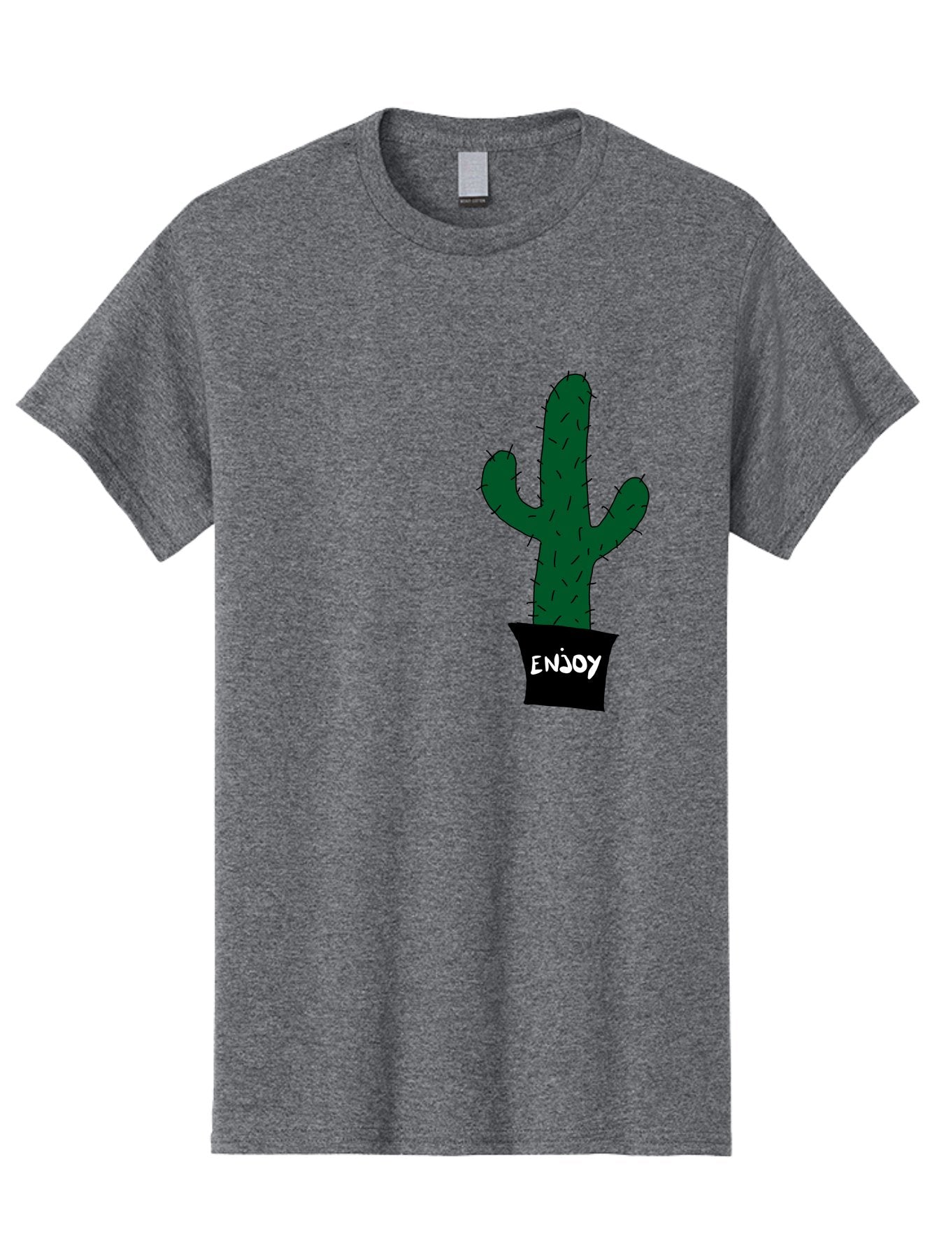 Enjoy Men'S Graphic Tee, 100% Cotton, Comfortable Casual Summer Wear, Machine Washable, Cactus In A Pot, Simple Design, Hand Drawn Illustration, Minimalistic Art, Cactus Plant, Enjoy Message, Modern Decor, Indoor Plants, Quirky Art, -  Aaa033 17
