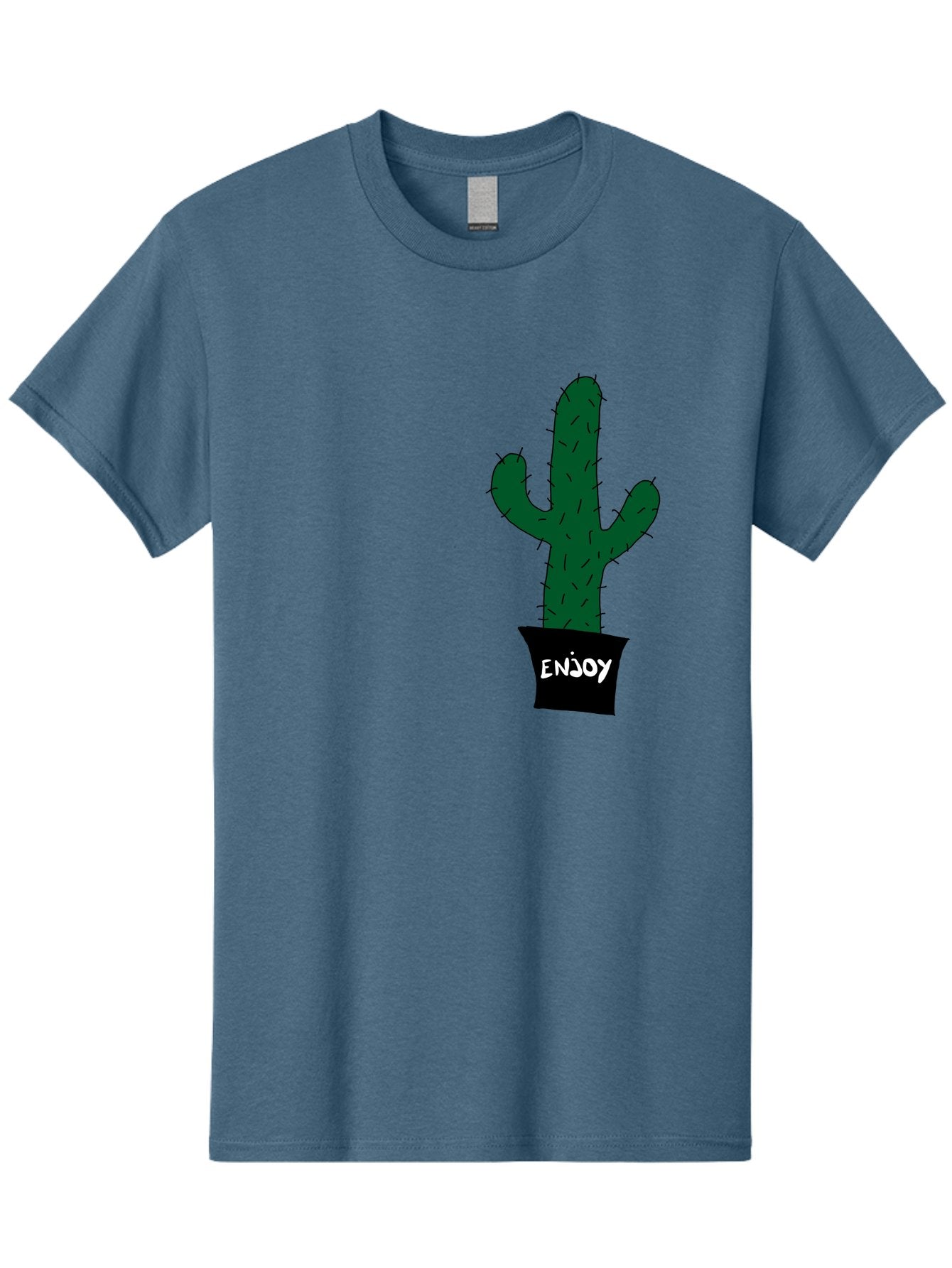 Enjoy Men'S Graphic Tee, 100% Cotton, Comfortable Casual Summer Wear, Machine Washable, Cactus In A Pot, Simple Design, Hand Drawn Illustration, Minimalistic Art, Cactus Plant, Enjoy Message, Modern Decor, Indoor Plants, Quirky Art, -  Aaa033 13