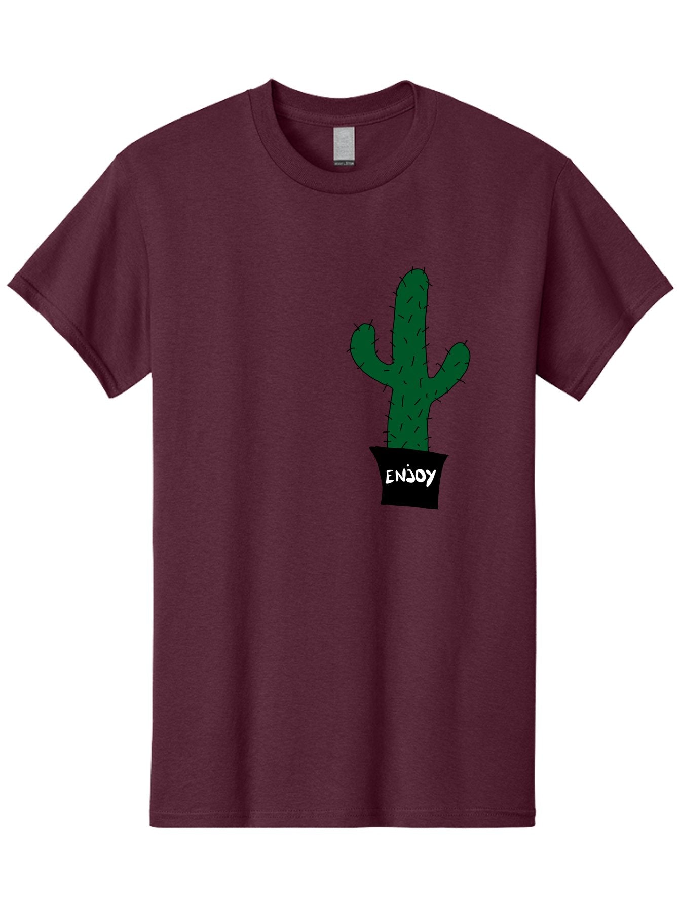 Enjoy Men'S Graphic Tee, 100% Cotton, Comfortable Casual Summer Wear, Machine Washable, Cactus In A Pot, Simple Design, Hand Drawn Illustration, Minimalistic Art, Cactus Plant, Enjoy Message, Modern Decor, Indoor Plants, Quirky Art, -  Aaa033 9