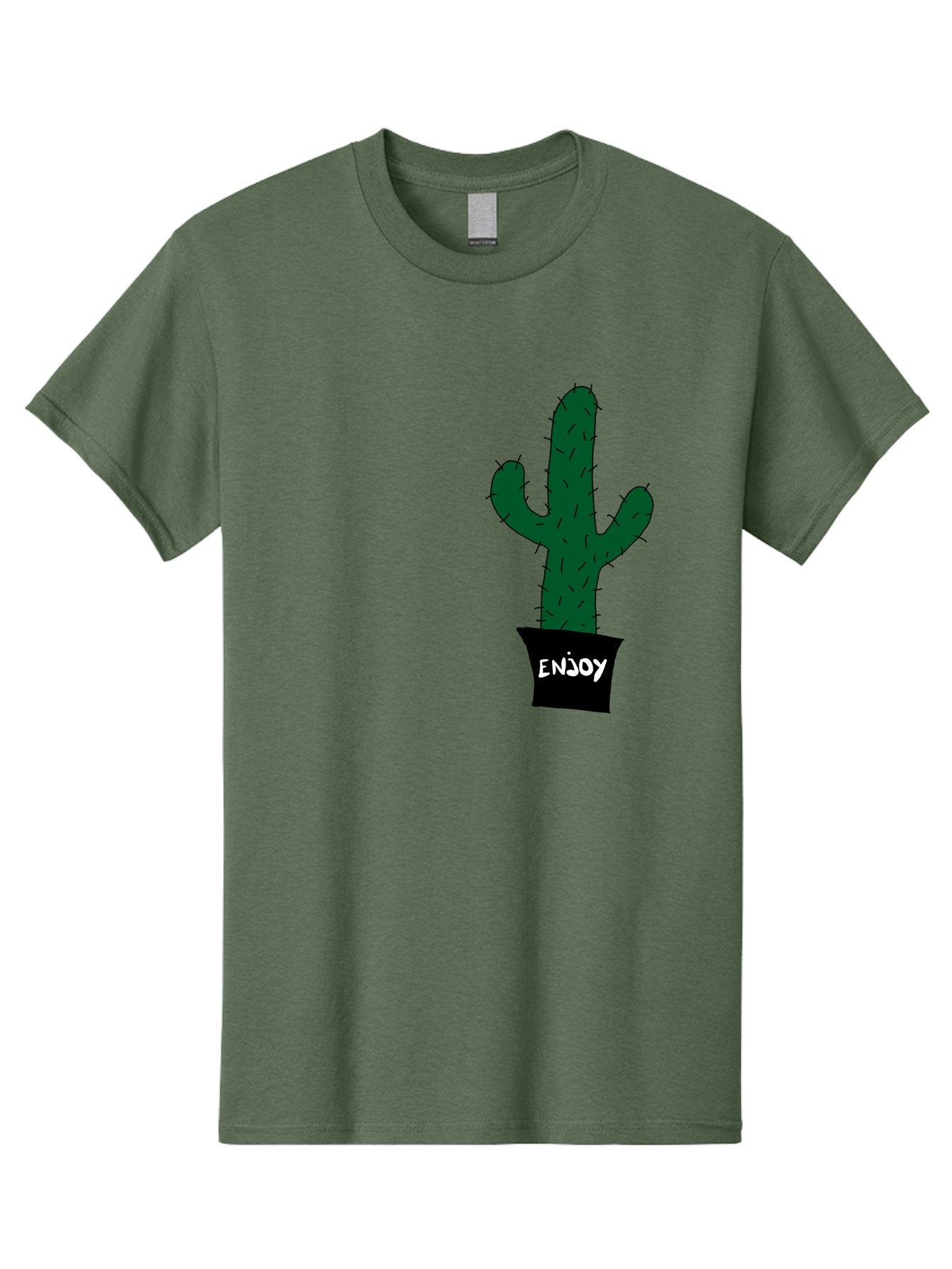 Enjoy Men'S Graphic Tee, 100% Cotton, Comfortable Casual Summer Wear, Machine Washable, Cactus In A Pot, Simple Design, Hand Drawn Illustration, Minimalistic Art, Cactus Plant, Enjoy Message, Modern Decor, Indoor Plants, Quirky Art, -  Aaa033 15