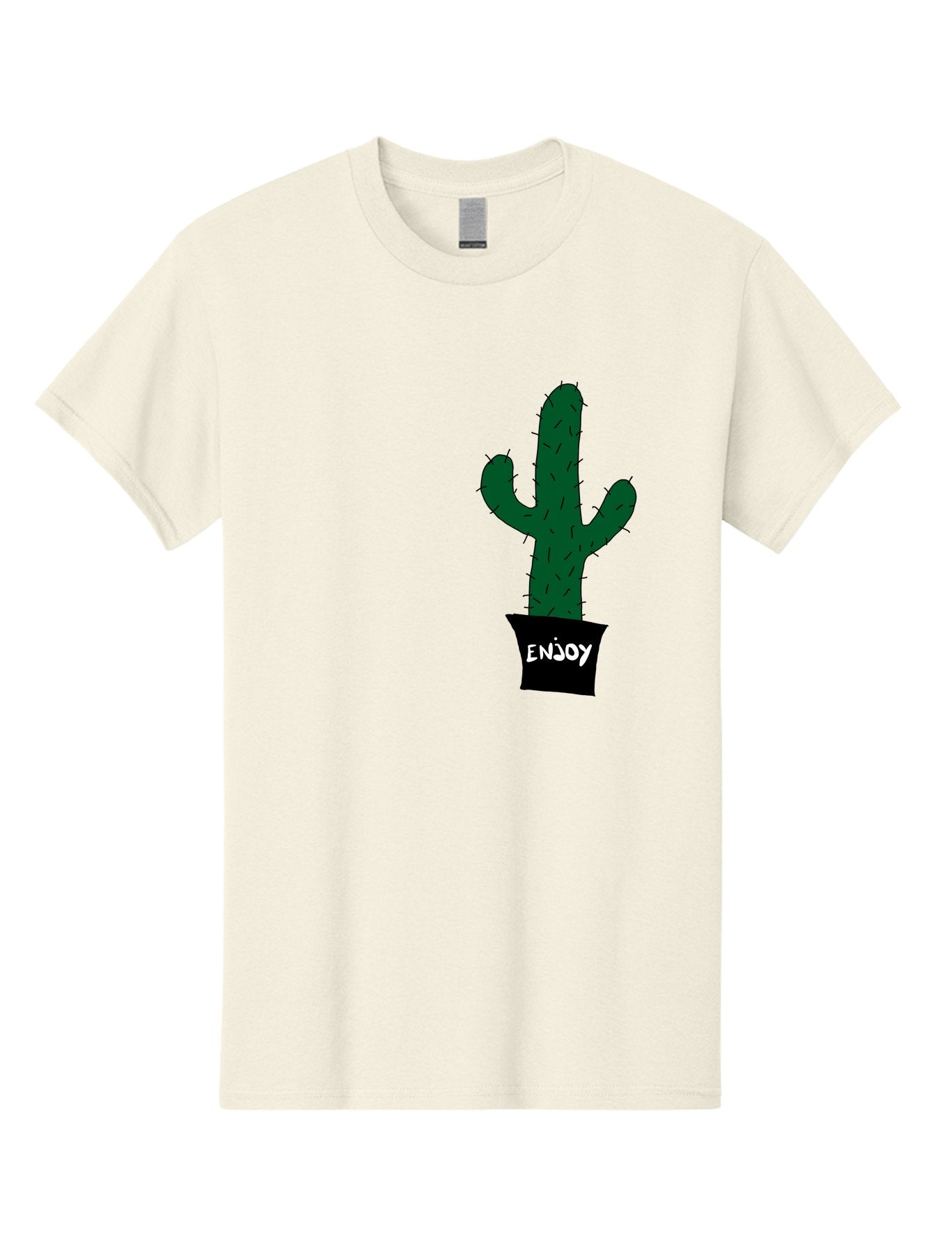Enjoy Men'S Graphic Tee, 100% Cotton, Comfortable Casual Summer Wear, Machine Washable, Cactus In A Pot, Simple Design, Hand Drawn Illustration, Minimalistic Art, Cactus Plant, Enjoy Message, Modern Decor, Indoor Plants, Quirky Art, -  Aaa033 5