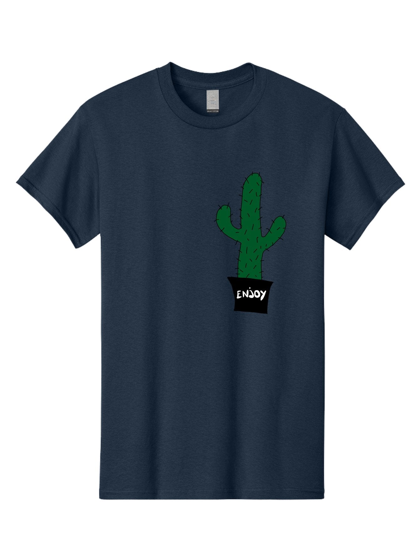 Enjoy Men'S Graphic Tee, 100% Cotton, Comfortable Casual Summer Wear, Machine Washable, Cactus In A Pot, Simple Design, Hand Drawn Illustration, Minimalistic Art, Cactus Plant, Enjoy Message, Modern Decor, Indoor Plants, Quirky Art, -  Aaa033 3