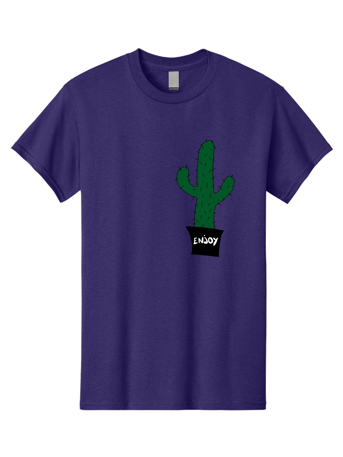 Enjoy Men'S Graphic Tee, 100% Cotton, Comfortable Casual Summer Wear, Machine Washable, Cactus In A Pot, Simple Design, Hand Drawn Illustration, Minimalistic Art, Cactus Plant, Enjoy Message, Modern Decor, Indoor Plants, Quirky Art, -  Aaa033 19
