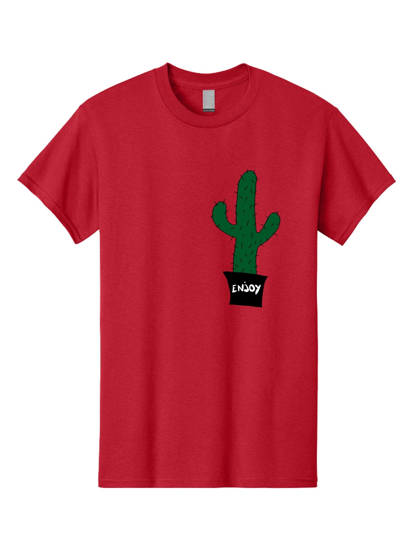 Enjoy Men'S Graphic Tee, 100% Cotton, Comfortable Casual Summer Wear, Machine Washable, Cactus In A Pot, Simple Design, Hand Drawn Illustration, Minimalistic Art, Cactus Plant, Enjoy Message, Modern Decor, Indoor Plants, Quirky Art, -  Aaa033 11