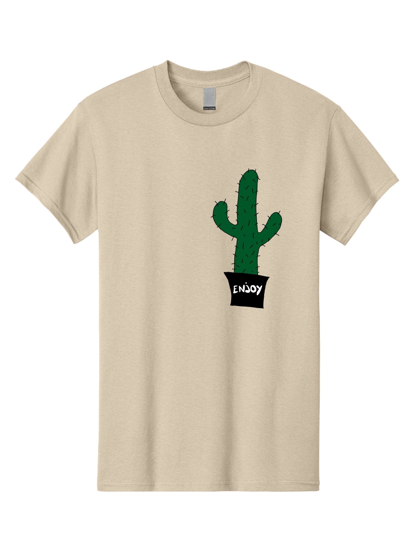Enjoy Men'S Graphic Tee, 100% Cotton, Comfortable Casual Summer Wear, Machine Washable, Cactus In A Pot, Simple Design, Hand Drawn Illustration, Minimalistic Art, Cactus Plant, Enjoy Message, Modern Decor, Indoor Plants, Quirky Art, -  Aaa033 23