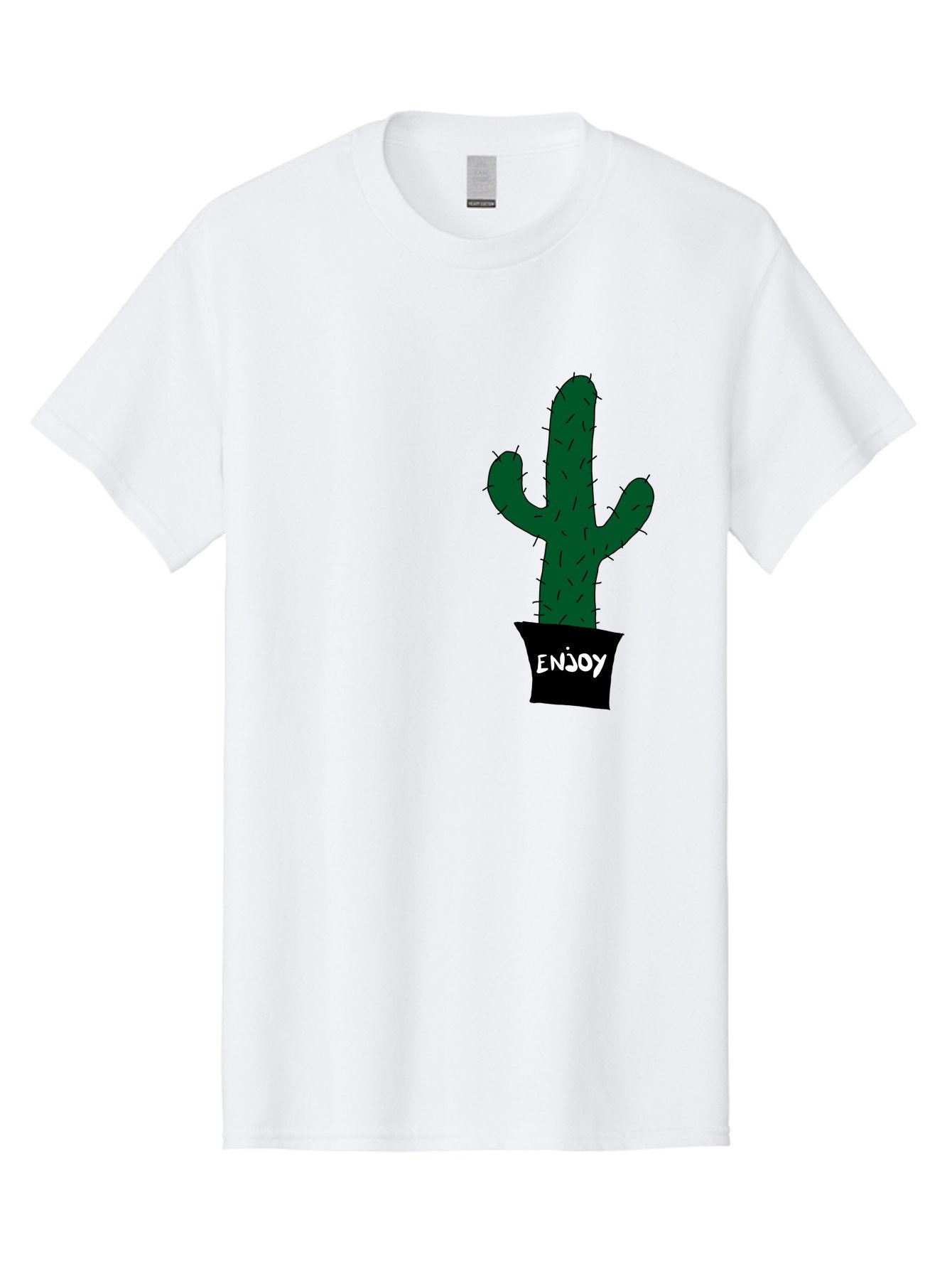 Enjoy Men'S Graphic Tee, 100% Cotton, Comfortable Casual Summer Wear, Machine Washable, Cactus In A Pot, Simple Design, Hand Drawn Illustration, Minimalistic Art, Cactus Plant, Enjoy Message, Modern Decor, Indoor Plants, Quirky Art, -  Aaa033 21