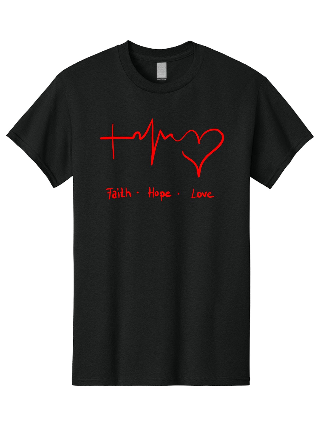 Faith-Hope-Love Men'S Graphic Tee, 100% Cotton, Comfortable Casual Summer Wear, Machine Washable, Heart Rate Monitor Forming A Heart, Faith Hope Love, Inspirational Quote, Love Symbol, Heartbeat Love, Positive Message, Heart Symbol, -  Aaa035 5