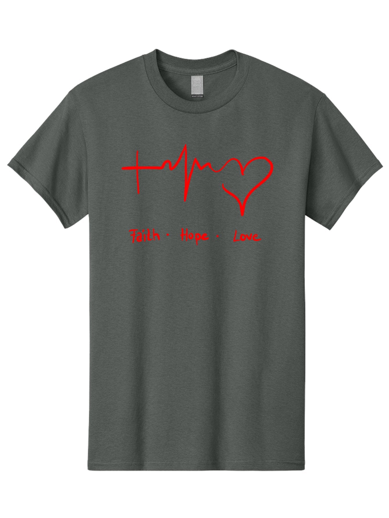 Faith-Hope-Love Men'S Graphic Tee, 100% Cotton, Comfortable Casual Summer Wear, Machine Washable, Heart Rate Monitor Forming A Heart, Faith Hope Love, Inspirational Quote, Love Symbol, Heartbeat Love, Positive Message, Heart Symbol, -  Aaa035 9