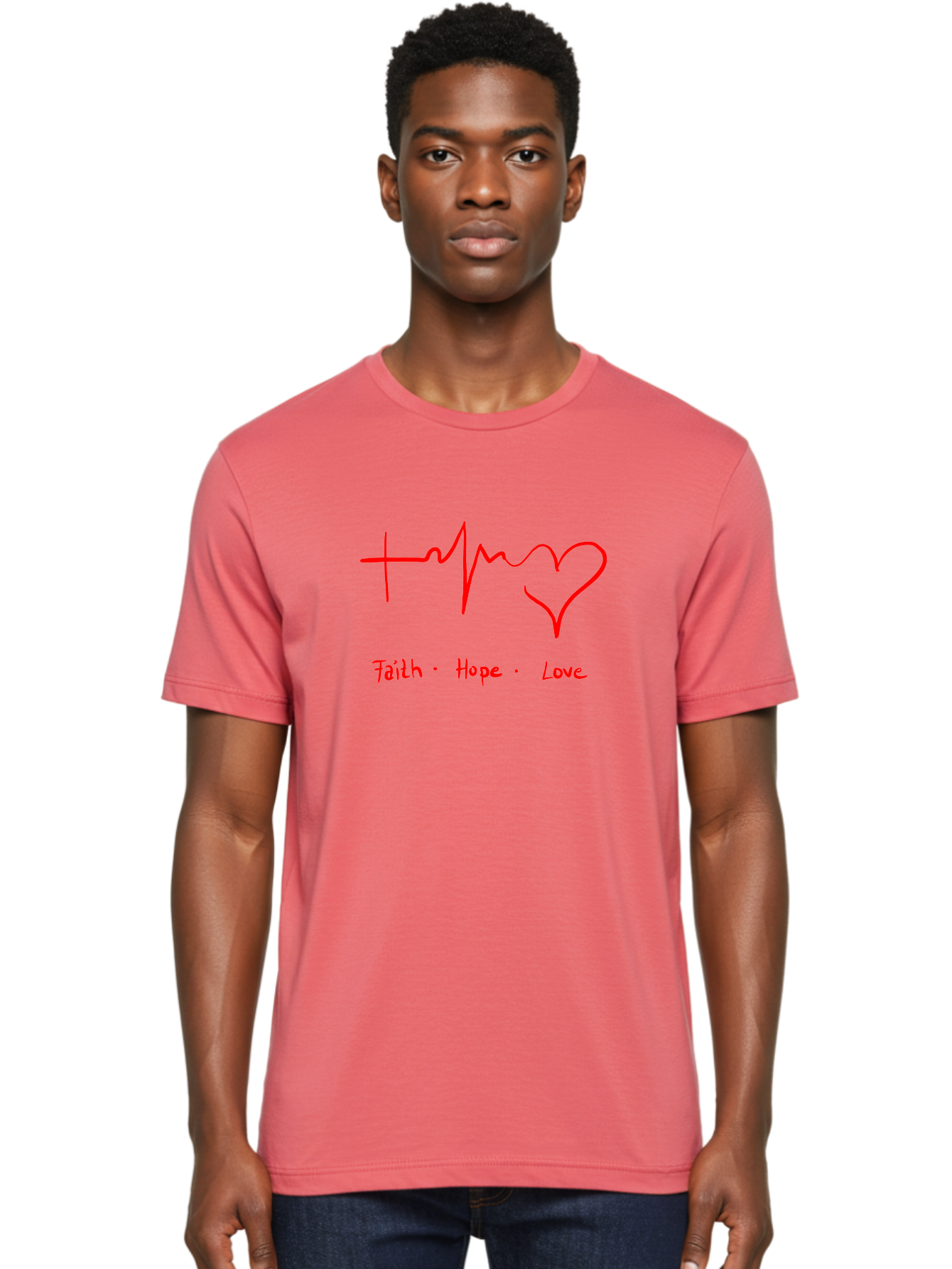 Faith-Hope-Love Men'S Graphic Tee, 100% Cotton, Comfortable Casual Summer Wear, Machine Washable, Heart Rate Monitor Forming A Heart, Faith Hope Love, Inspirational Quote, Love Symbol, Heartbeat Love, Positive Message, Heart Symbol, -  Aaa035 4