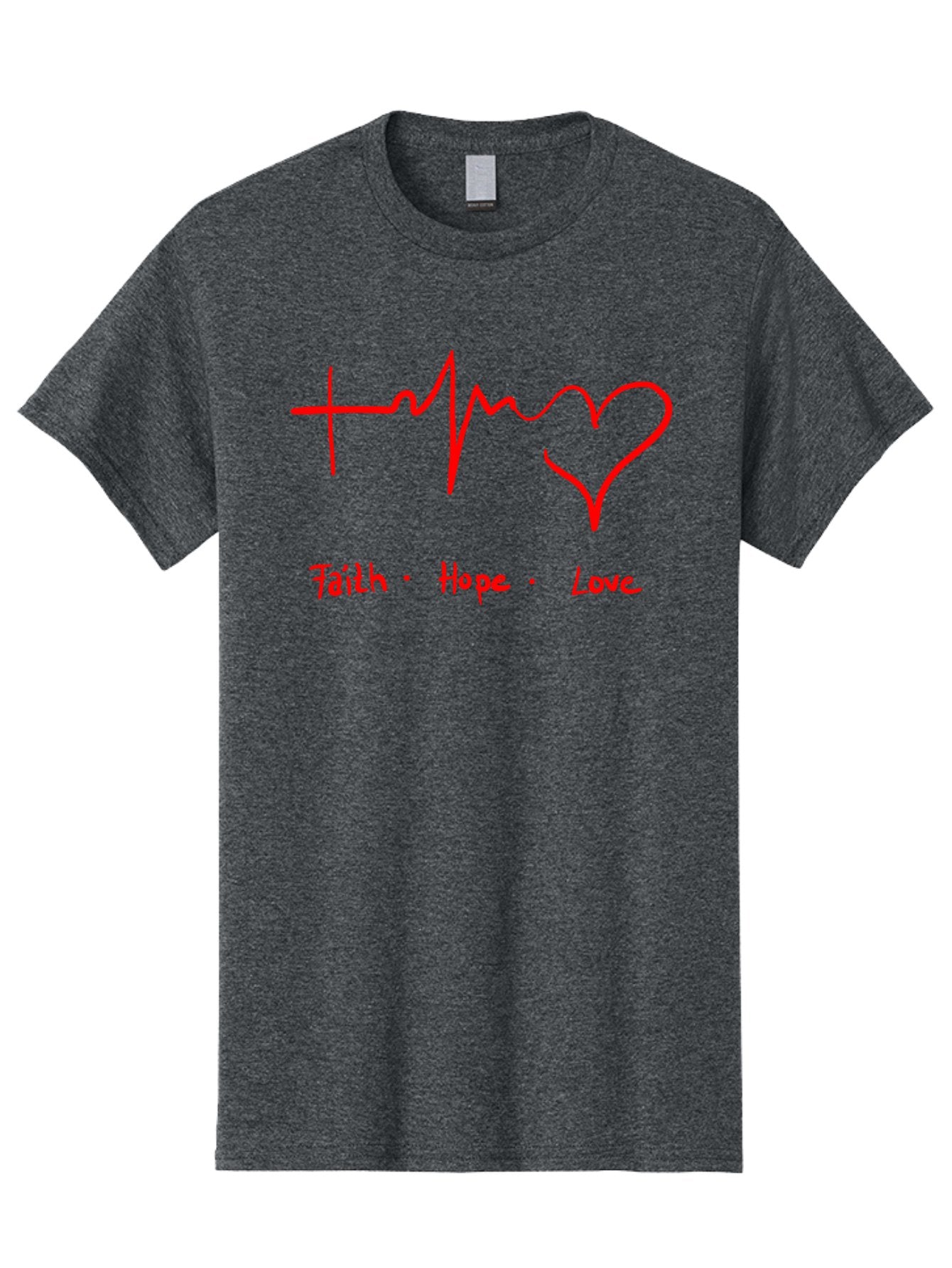 Faith-Hope-Love Men'S Graphic Tee, 100% Cotton, Comfortable Casual Summer Wear, Machine Washable, Heart Rate Monitor Forming A Heart, Faith Hope Love, Inspirational Quote, Love Symbol, Heartbeat Love, Positive Message, Heart Symbol, -  Aaa035 19