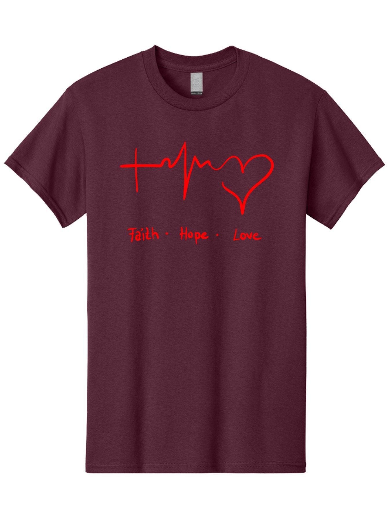 Faith-Hope-Love Men'S Graphic Tee, 100% Cotton, Comfortable Casual Summer Wear, Machine Washable, Heart Rate Monitor Forming A Heart, Faith Hope Love, Inspirational Quote, Love Symbol, Heartbeat Love, Positive Message, Heart Symbol, -  Aaa035 13