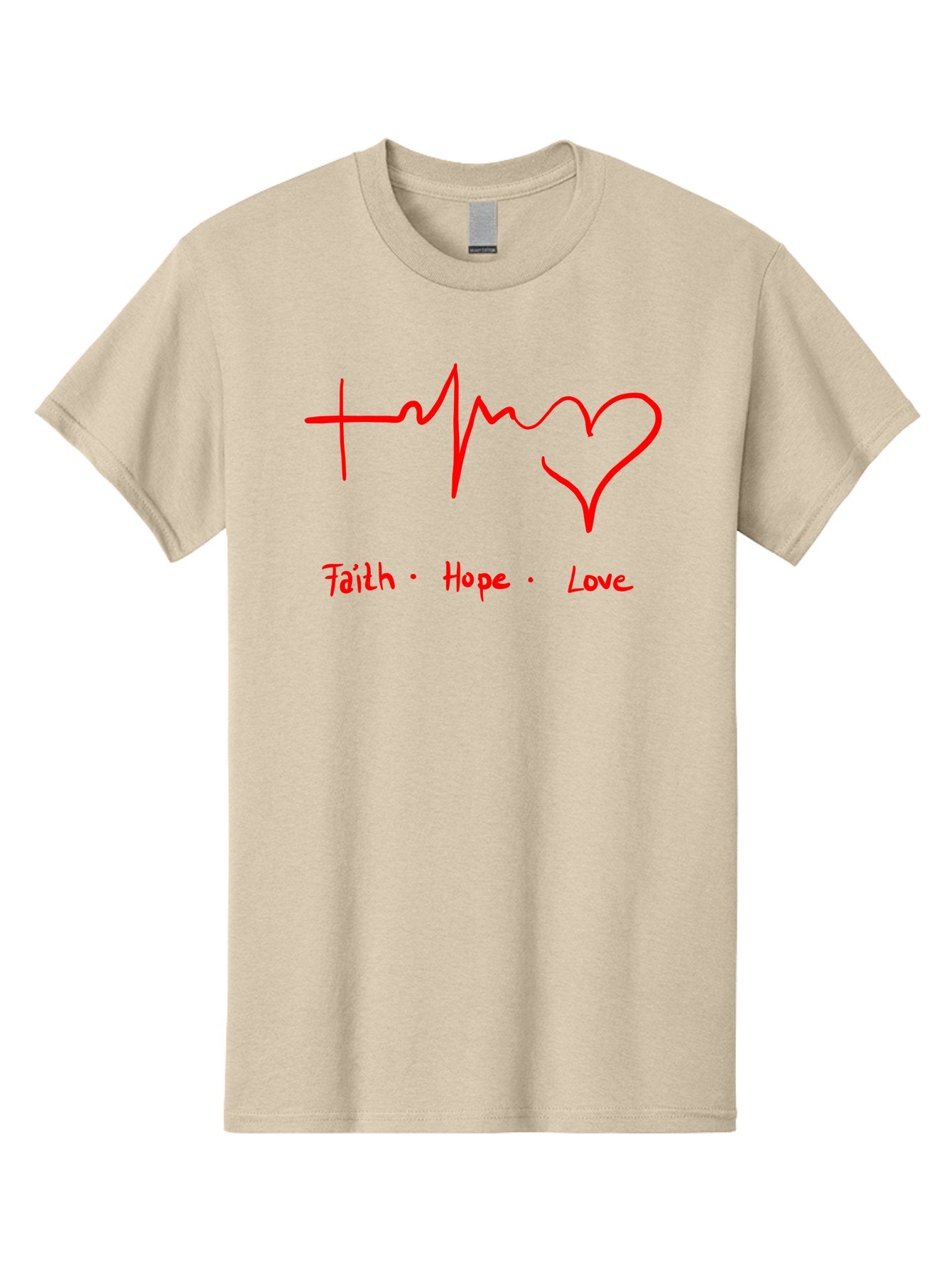 Faith-Hope-Love Men'S Graphic Tee, 100% Cotton, Comfortable Casual Summer Wear, Machine Washable, Heart Rate Monitor Forming A Heart, Faith Hope Love, Inspirational Quote, Love Symbol, Heartbeat Love, Positive Message, Heart Symbol, -  Aaa035 23
