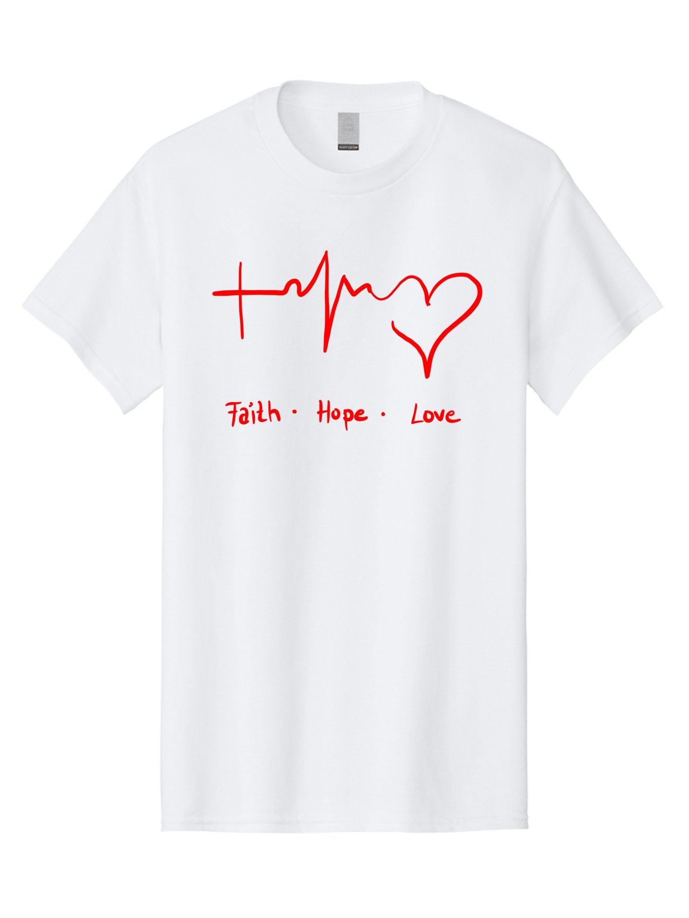 Faith-Hope-Love Men'S Graphic Tee, 100% Cotton, Comfortable Casual Summer Wear, Machine Washable, Heart Rate Monitor Forming A Heart, Faith Hope Love, Inspirational Quote, Love Symbol, Heartbeat Love, Positive Message, Heart Symbol, -  Aaa035