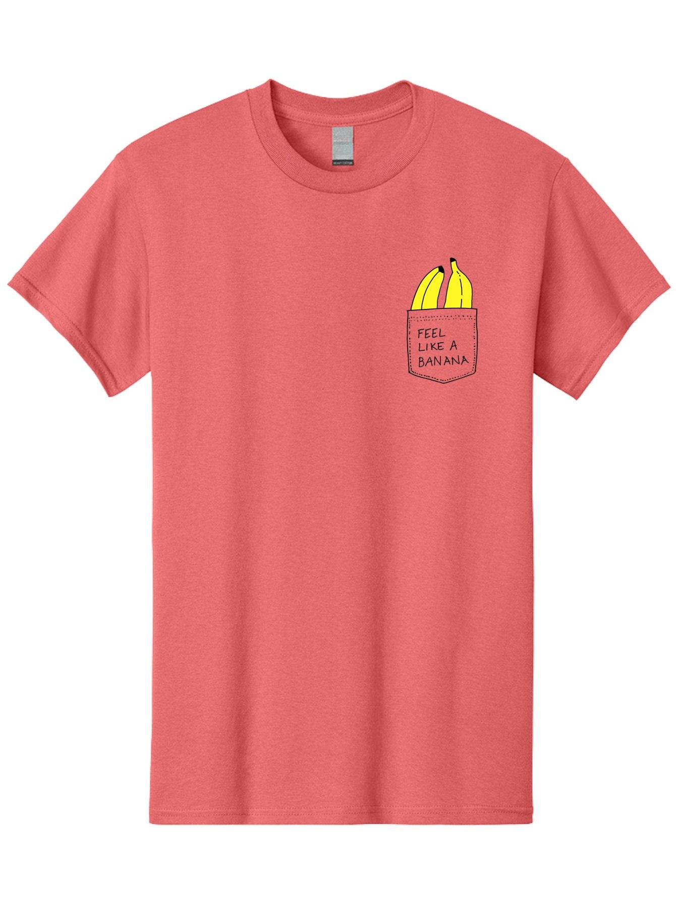 Feel-Like-A-Banana Men'S Graphic Tee, 100% Cotton, Comfortable Casual Summer Wear, Machine Washable, Yellow Bananas, Playful Illustration, Pocket With Text, Humorous Quote, Funny Design, Quirky Art, Banana Theme, Creative Typography, -  Aaa036 25
