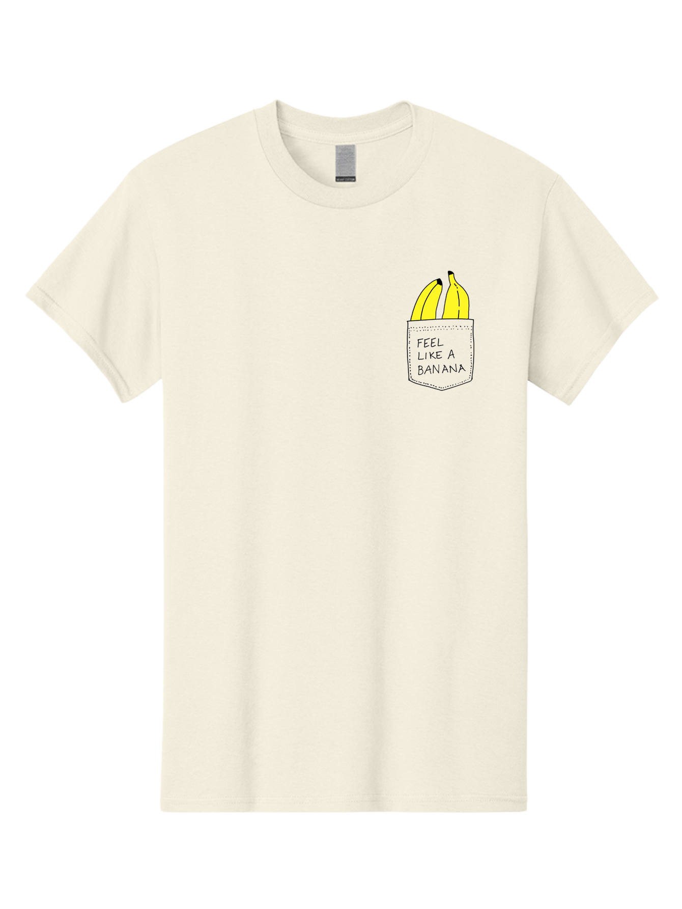 Feel-Like-A-Banana Men'S Graphic Tee, 100% Cotton, Comfortable Casual Summer Wear, Machine Washable, Yellow Bananas, Playful Illustration, Pocket With Text, Humorous Quote, Funny Design, Quirky Art, Banana Theme, Creative Typography, -  Aaa036