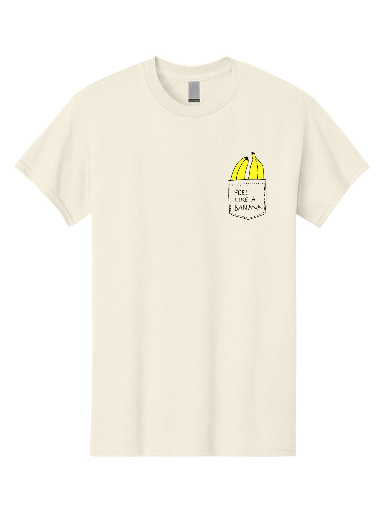 Feel-Like-A-Banana Men'S Graphic Tee, 100% Cotton, Comfortable Casual Summer Wear, Machine Washable, Yellow Bananas, Playful Illustration, Pocket With Text, Humorous Quote, Funny Design, Quirky Art, Banana Theme, Creative Typography, -  Aaa036 13