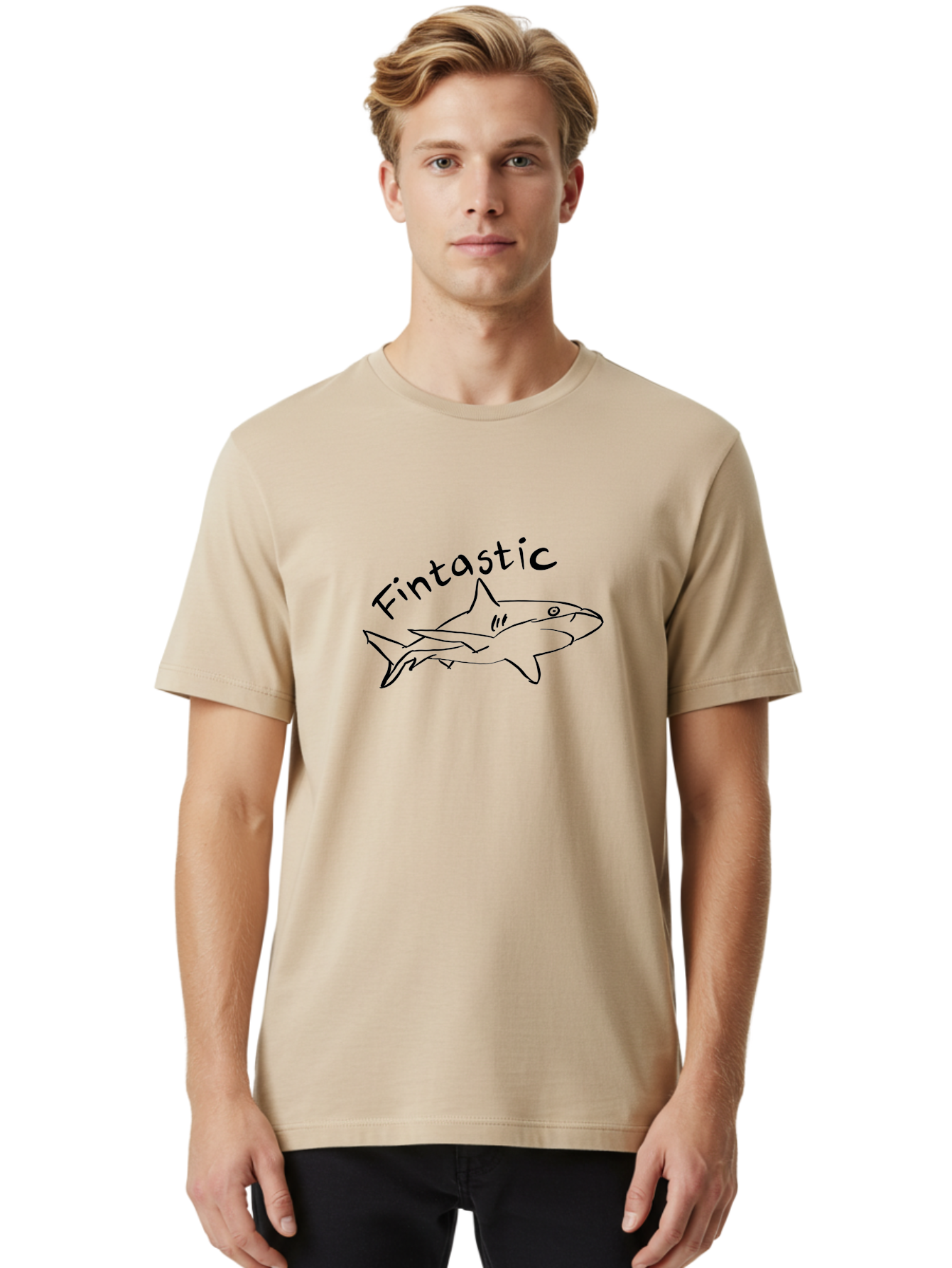 Fintastic-Shark Men'S Graphic Tee, 100% Cotton, Comfortable Casual Summer Wear, Machine Washable, Shark Graphic, Hand Drawn Illustration, Marine Life Art, Fin-Tastic Design, Ocean Creature, Cartoon Shark, Fish-Themed Graphic -  Aaa038 26