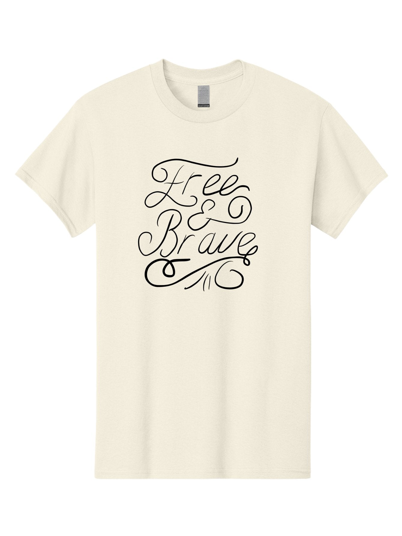 Free-Brave Men'S Graphic Tee, 100% Cotton, Comfortable Casual Summer Wear, Machine Washable, Free & Brave Typography, Inspirational Quotes, Motivational Phrases, Elegant Script, Decorative Lettering, Black Calligraphy -  Aaa039 5