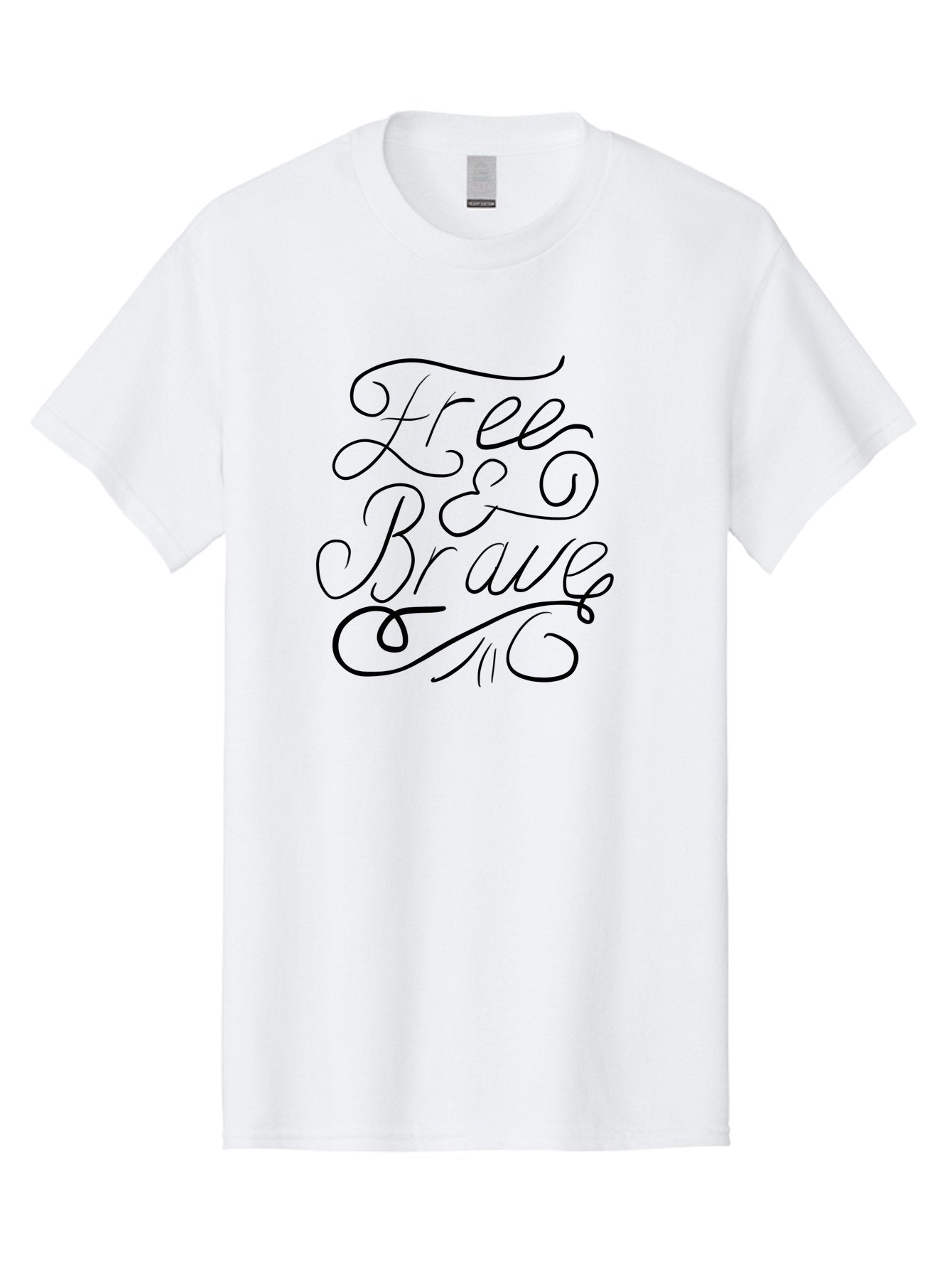 Free-Brave Men'S Graphic Tee, 100% Cotton, Comfortable Casual Summer Wear, Machine Washable, Free & Brave Typography, Inspirational Quotes, Motivational Phrases, Elegant Script, Decorative Lettering, Black Calligraphy -  Aaa039 29