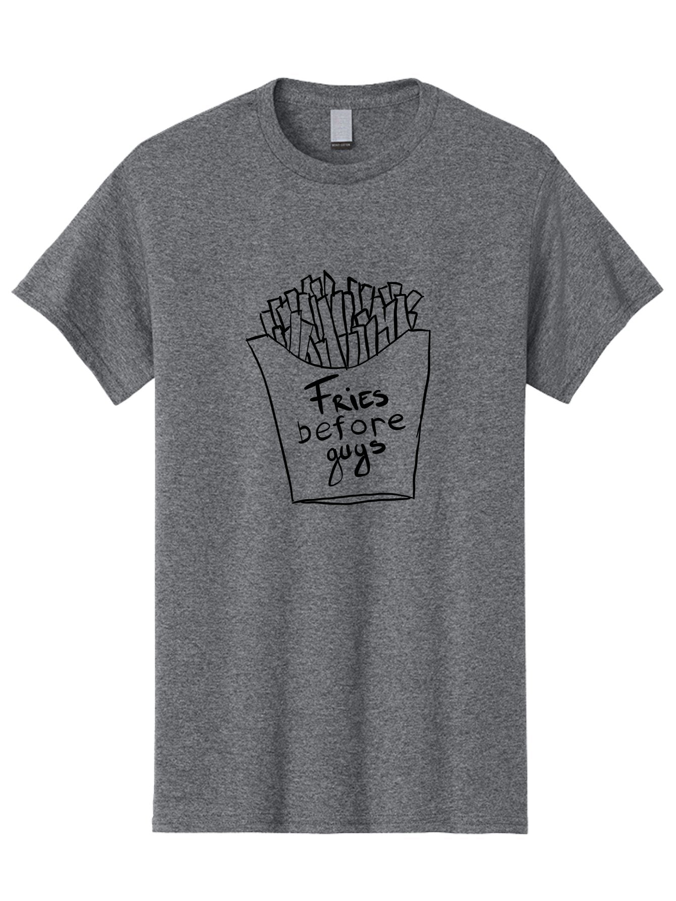 Fries-Before-Guys Men'S Graphic Tee, 100% Cotton, Comfortable Casual Summer Wear, Machine Washable, Funny Quote, French Fries, Foodie Humor, Sassy Phrase, Quirky Illustration, Hand-Drawn, Witty Saying, Fries Before Guys -  Aaa040 9