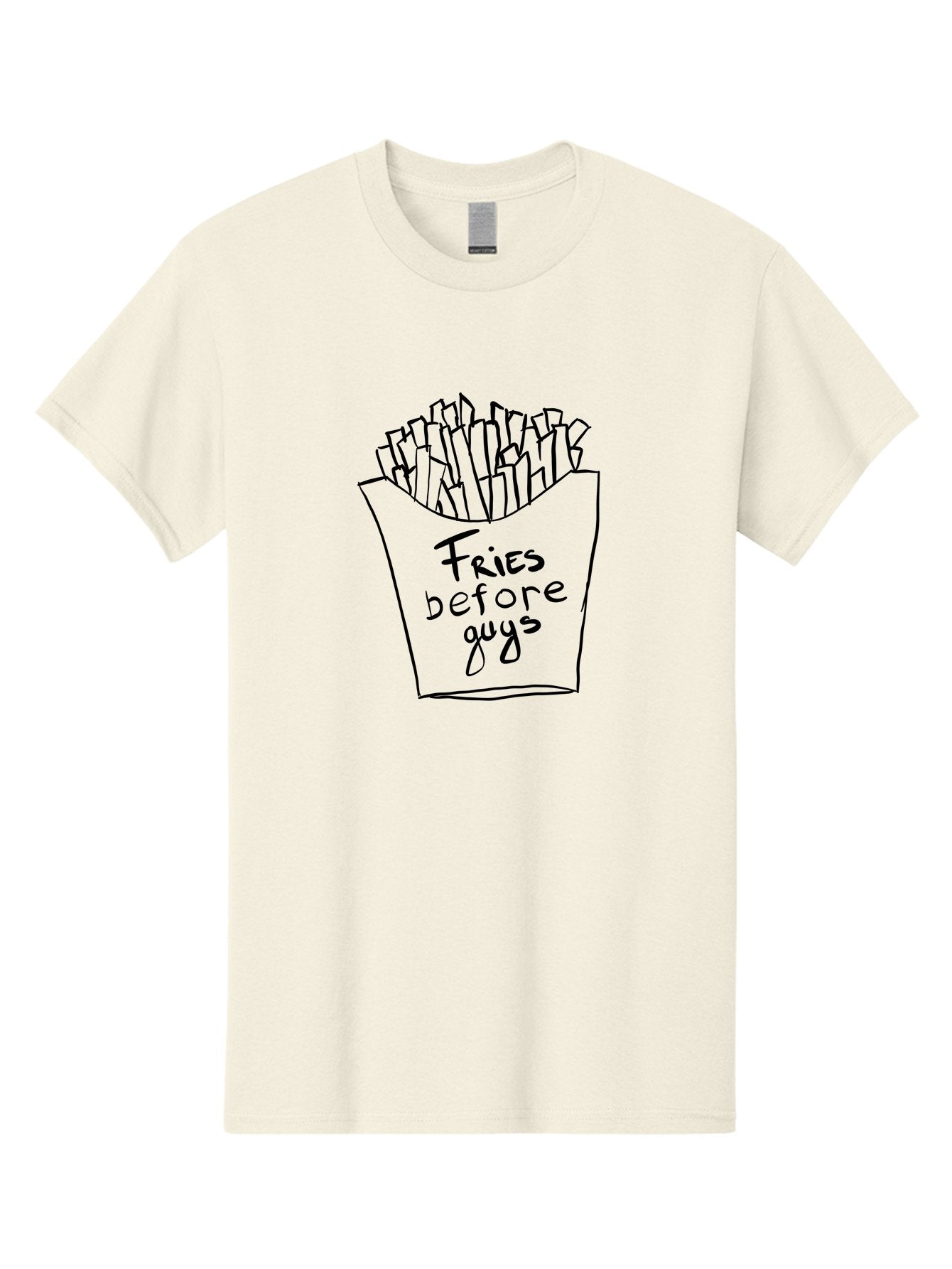 Fries-Before-Guys Men'S Graphic Tee, 100% Cotton, Comfortable Casual Summer Wear, Machine Washable, Funny Quote, French Fries, Foodie Humor, Sassy Phrase, Quirky Illustration, Hand-Drawn, Witty Saying, Fries Before Guys -  Aaa040 19