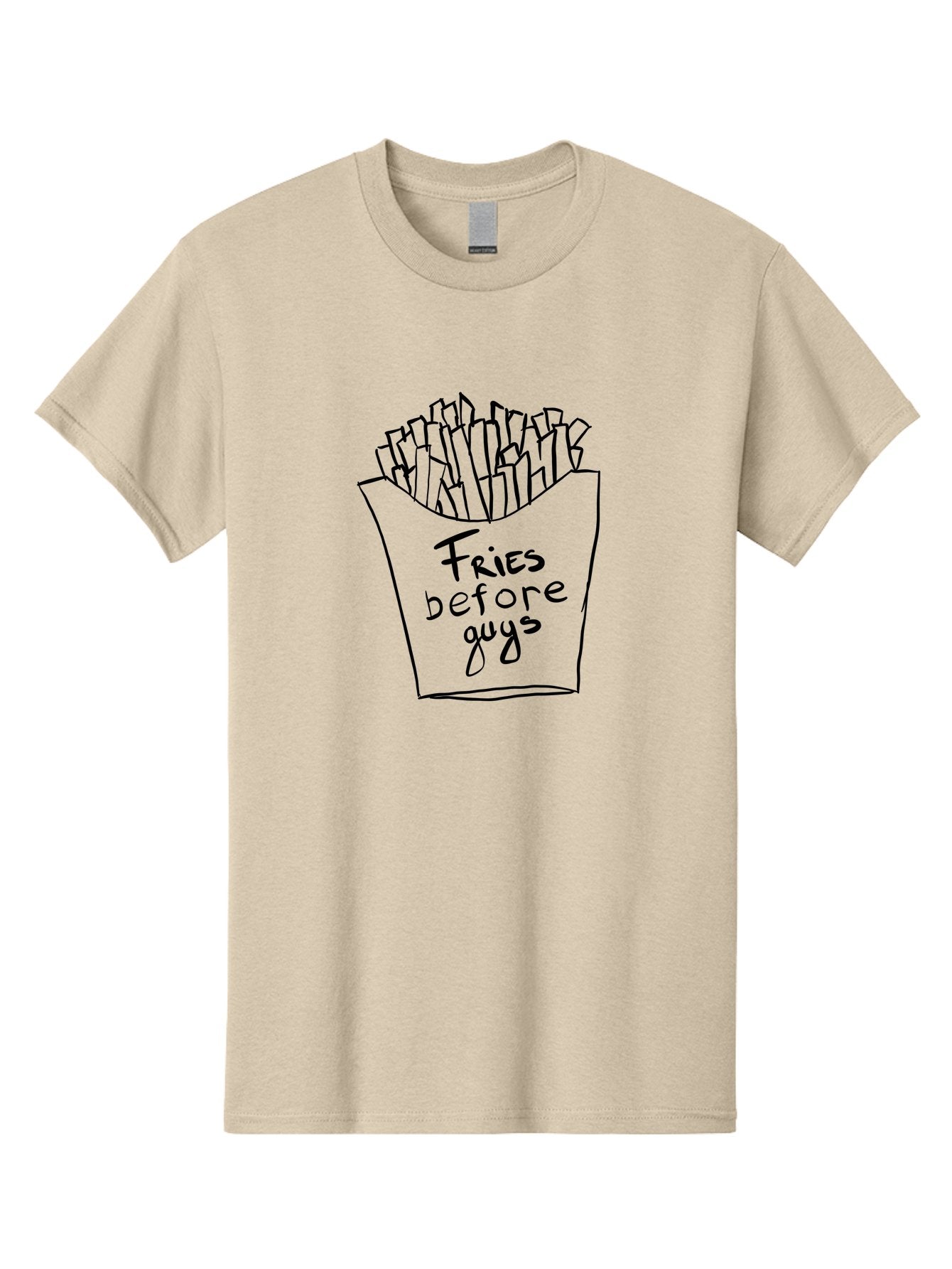 Fries-Before-Guys Men'S Graphic Tee, 100% Cotton, Comfortable Casual Summer Wear, Machine Washable, Funny Quote, French Fries, Foodie Humor, Sassy Phrase, Quirky Illustration, Hand-Drawn, Witty Saying, Fries Before Guys -  Aaa040 29