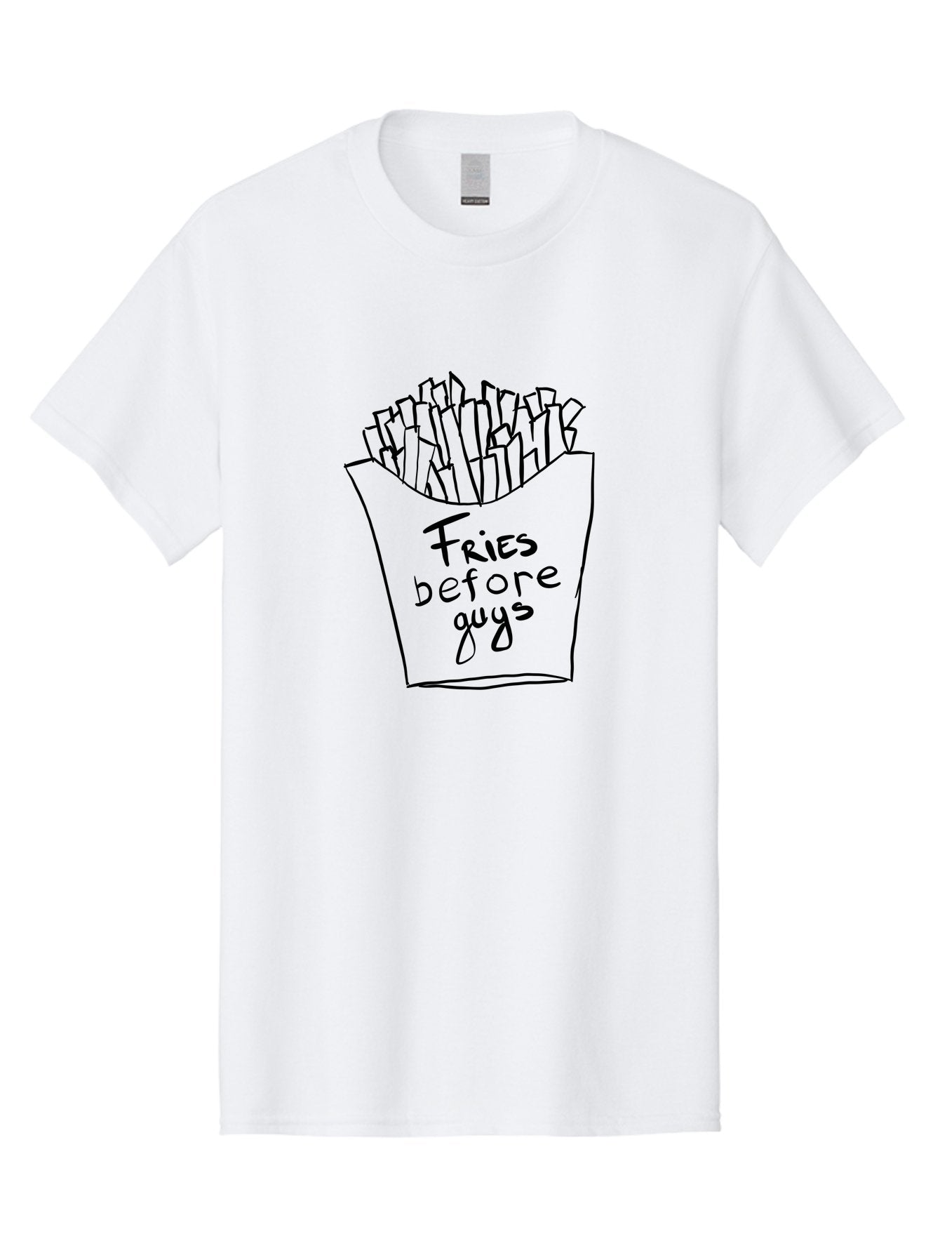 Fries-Before-Guys Men'S Graphic Tee, 100% Cotton, Comfortable Casual Summer Wear, Machine Washable, Funny Quote, French Fries, Foodie Humor, Sassy Phrase, Quirky Illustration, Hand-Drawn, Witty Saying, Fries Before Guys -  Aaa040 17
