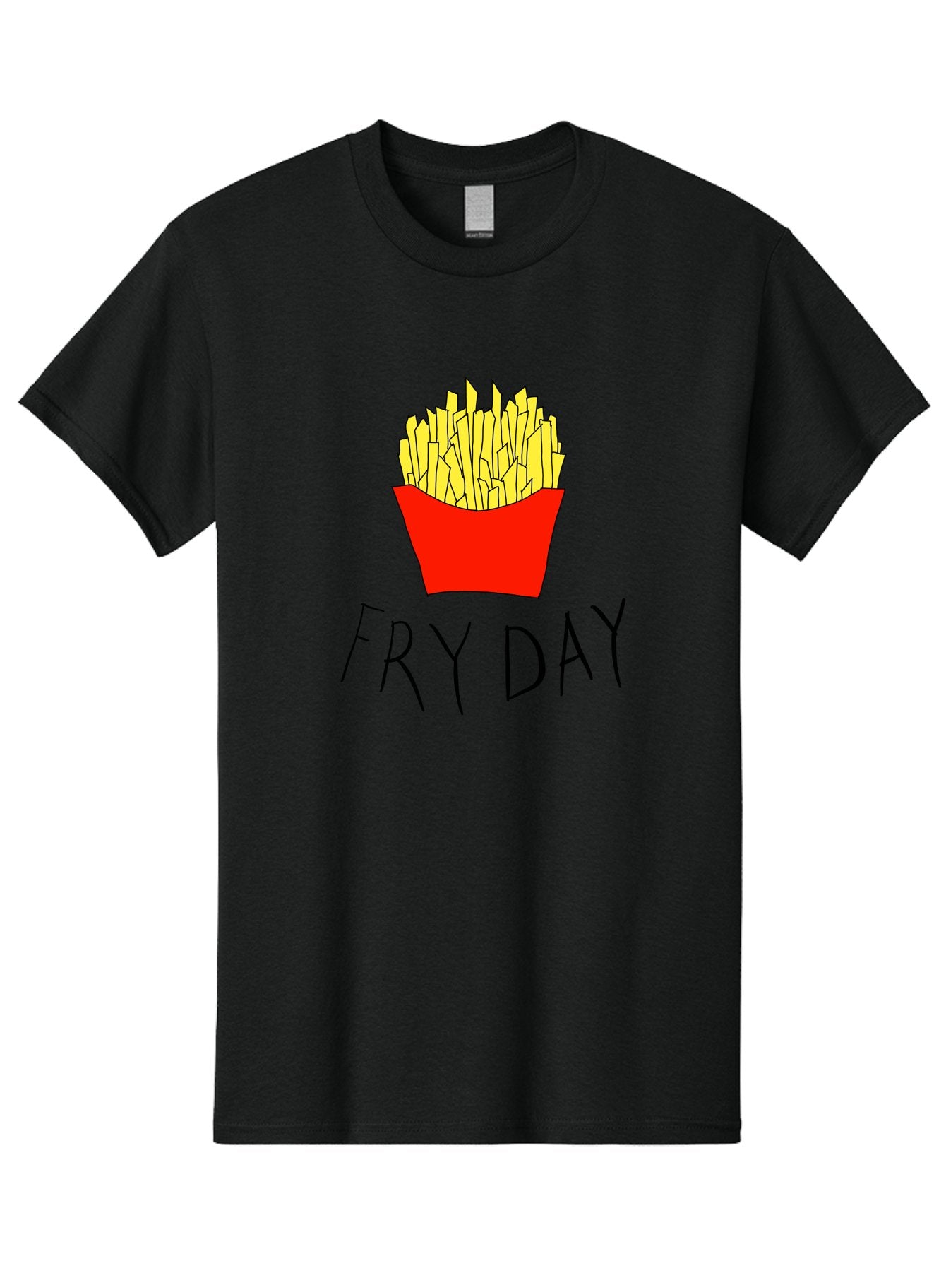 Fry-Day Men'S Graphic Tee, 100% Cotton, Comfortable Casual Summer Wear, Machine Washable, French Fries, Red Container, Yellow Fries, Cartoon Style, Playful Graphics, Food Illustration, Restaurant Promotion -  Aaa041 29