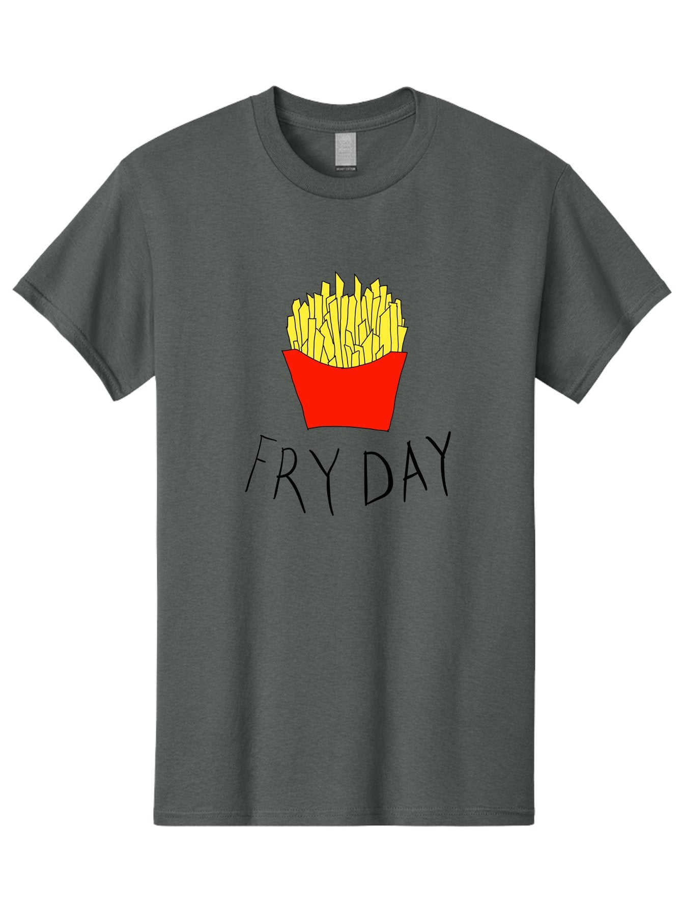 Fry-Day Men'S Graphic Tee, 100% Cotton, Comfortable Casual Summer Wear, Machine Washable, French Fries, Red Container, Yellow Fries, Cartoon Style, Playful Graphics, Food Illustration, Restaurant Promotion -  Aaa041 15