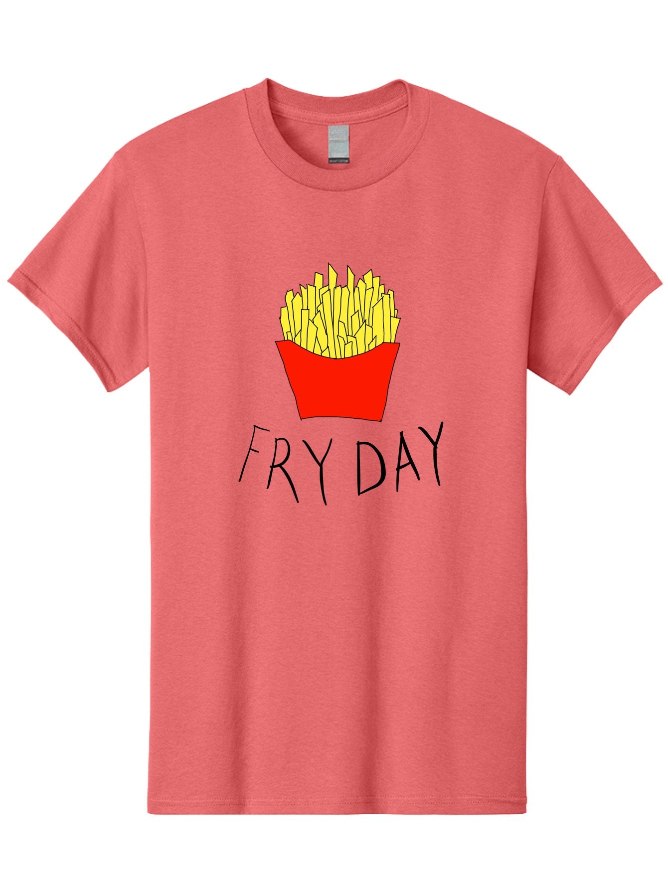 Fry-Day Men'S Graphic Tee, 100% Cotton, Comfortable Casual Summer Wear, Machine Washable, French Fries, Red Container, Yellow Fries, Cartoon Style, Playful Graphics, Food Illustration, Restaurant Promotion -  Aaa041 9