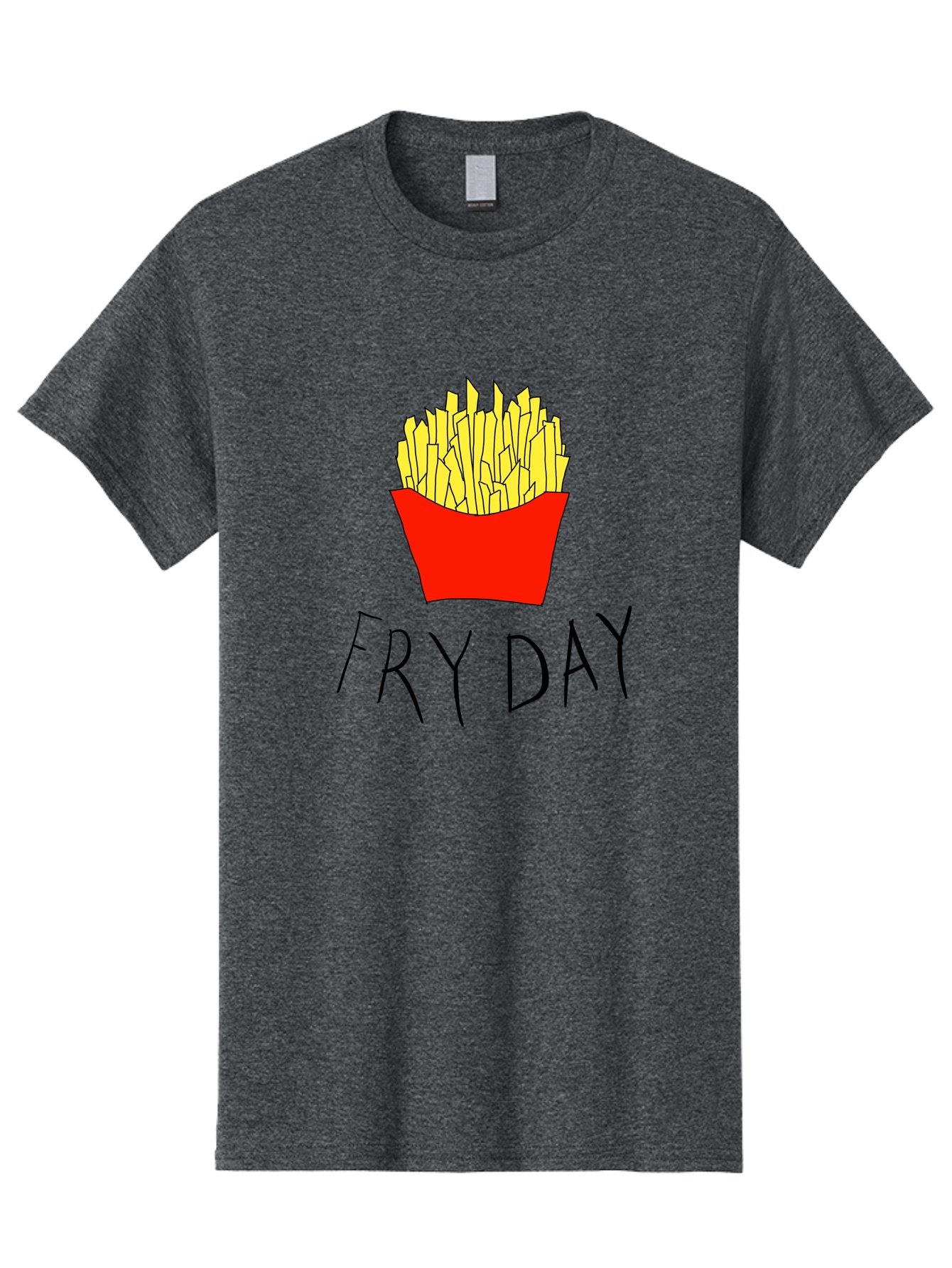 Fry-Day Men'S Graphic Tee, 100% Cotton, Comfortable Casual Summer Wear, Machine Washable, French Fries, Red Container, Yellow Fries, Cartoon Style, Playful Graphics, Food Illustration, Restaurant Promotion -  Aaa041 23