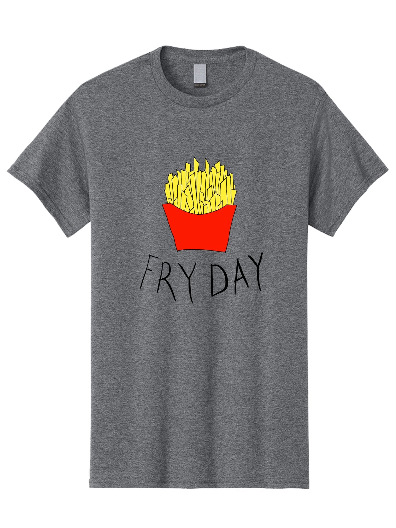 Fry-Day Men'S Graphic Tee, 100% Cotton, Comfortable Casual Summer Wear, Machine Washable, French Fries, Red Container, Yellow Fries, Cartoon Style, Playful Graphics, Food Illustration, Restaurant Promotion -  Aaa041 27