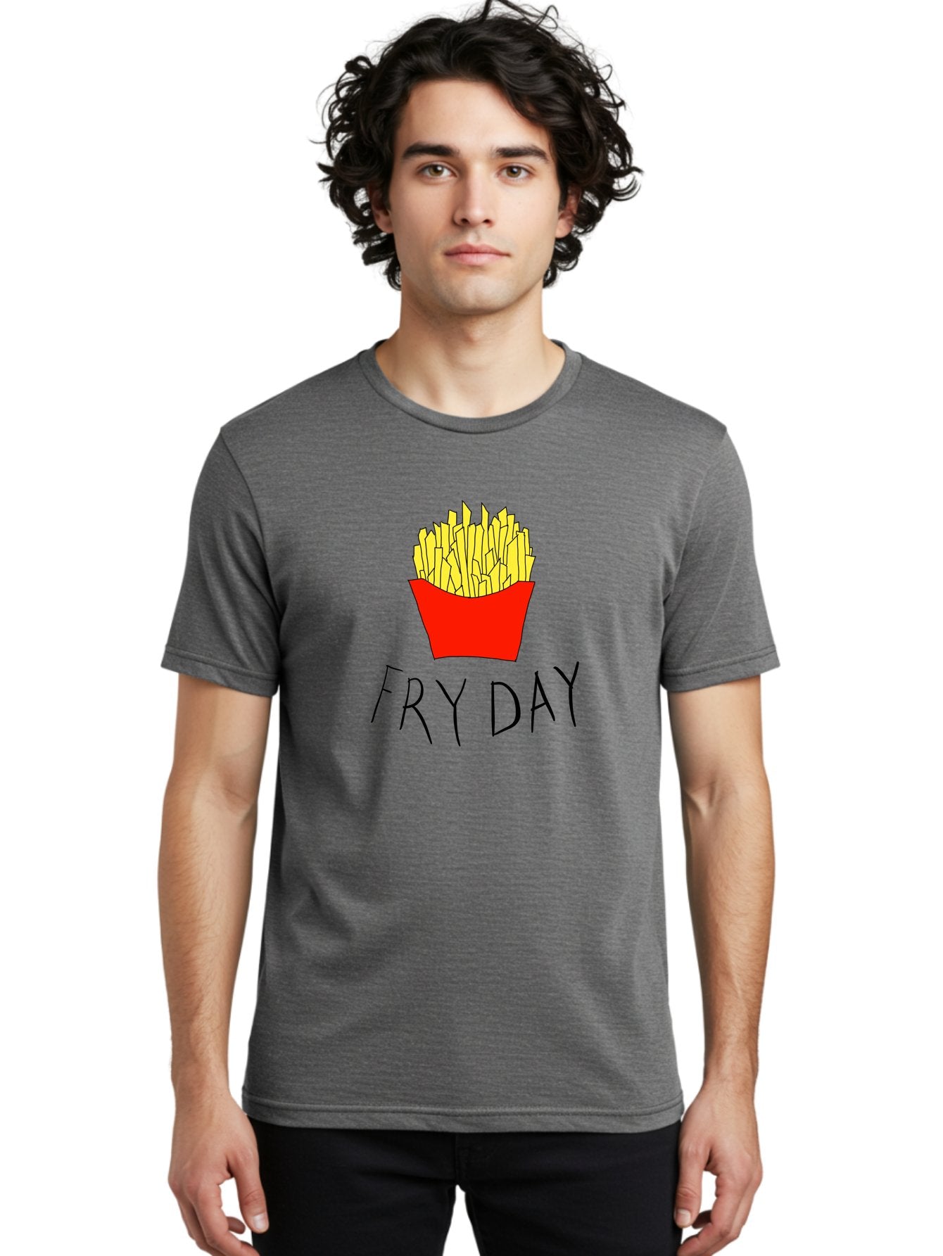 Fry-Day Men'S Graphic Tee, 100% Cotton, Comfortable Casual Summer Wear, Machine Washable, French Fries, Red Container, Yellow Fries, Cartoon Style, Playful Graphics, Food Illustration, Restaurant Promotion -  Aaa041 28