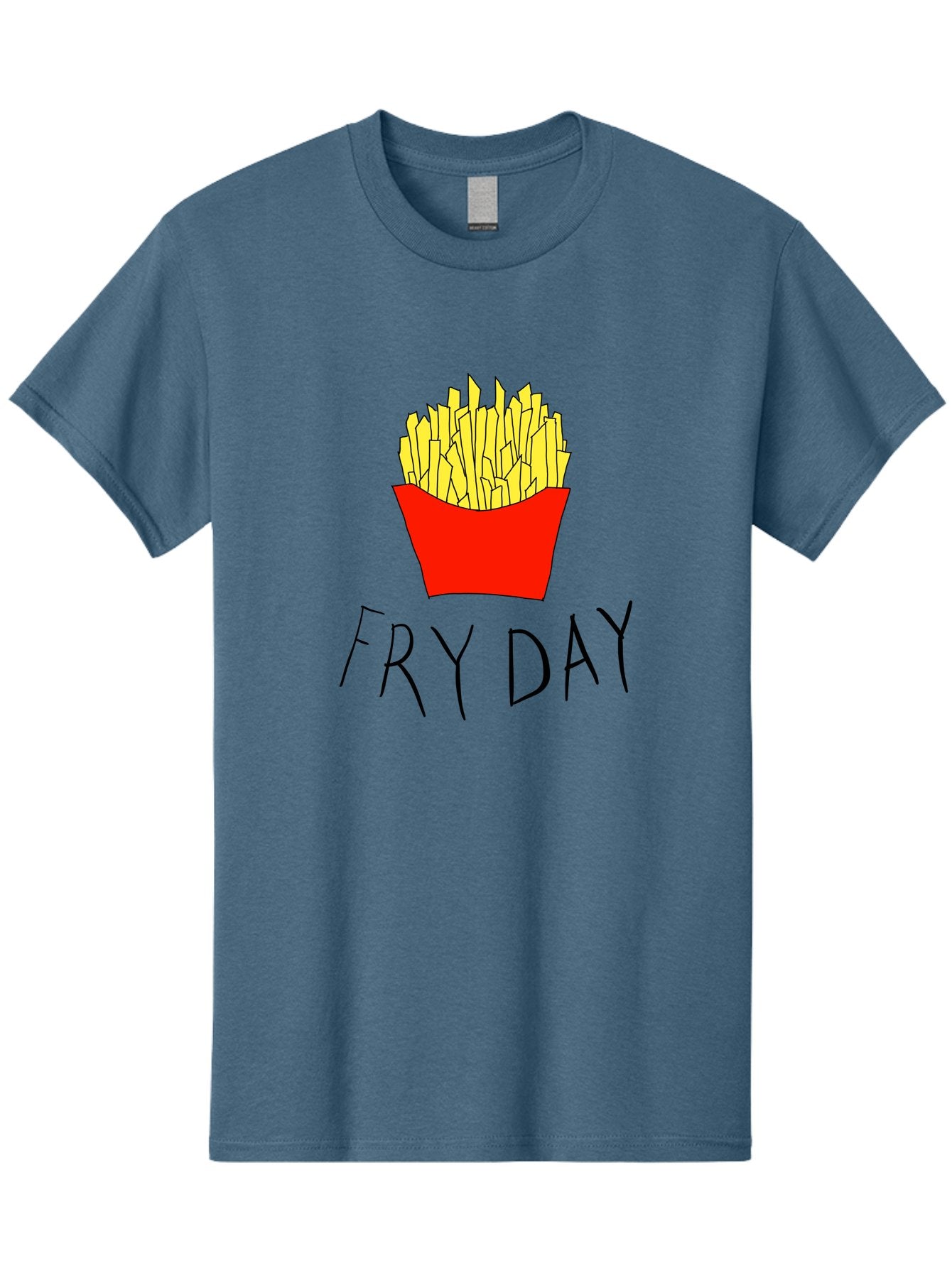 Fry-Day Men'S Graphic Tee, 100% Cotton, Comfortable Casual Summer Wear, Machine Washable, French Fries, Red Container, Yellow Fries, Cartoon Style, Playful Graphics, Food Illustration, Restaurant Promotion -  Aaa041 17