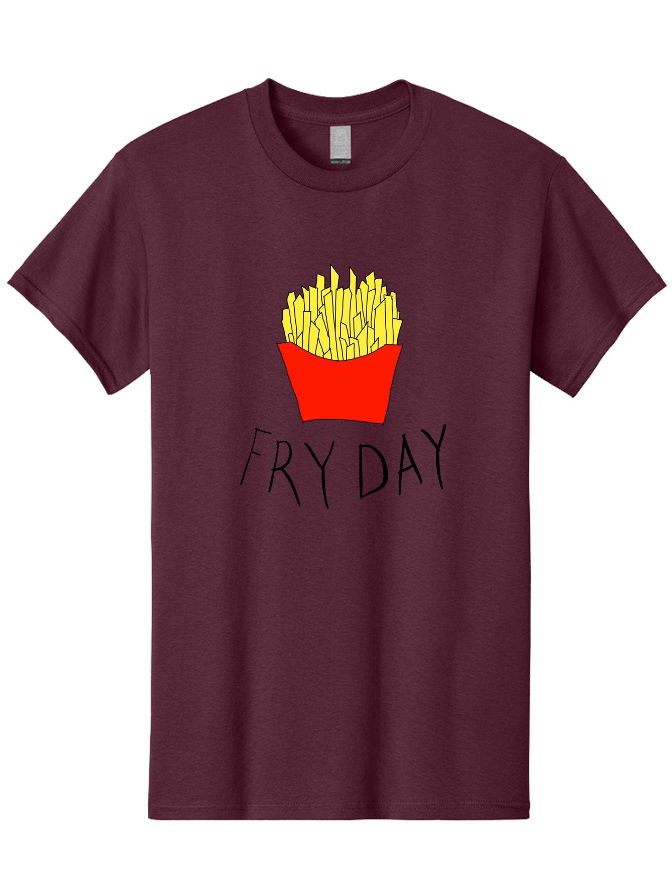 Fry-Day Men'S Graphic Tee, 100% Cotton, Comfortable Casual Summer Wear, Machine Washable, French Fries, Red Container, Yellow Fries, Cartoon Style, Playful Graphics, Food Illustration, Restaurant Promotion -  Aaa041 11
