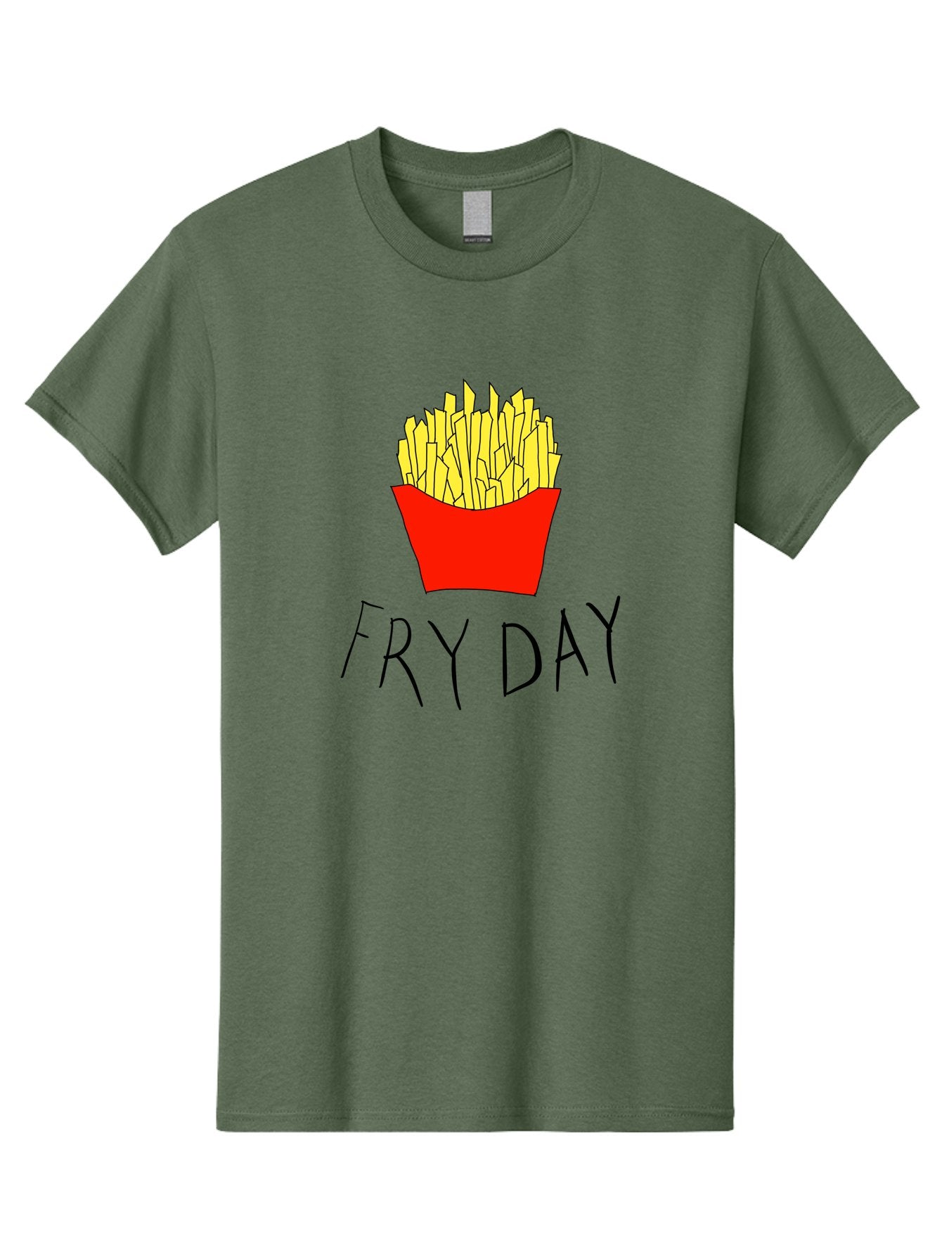 Fry-Day Men'S Graphic Tee, 100% Cotton, Comfortable Casual Summer Wear, Machine Washable, French Fries, Red Container, Yellow Fries, Cartoon Style, Playful Graphics, Food Illustration, Restaurant Promotion -  Aaa041
