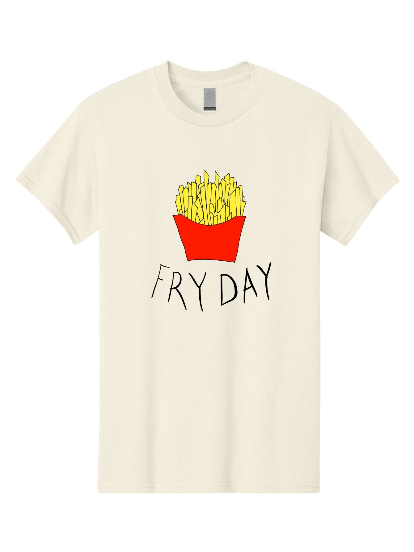 Fry-Day Men'S Graphic Tee, 100% Cotton, Comfortable Casual Summer Wear, Machine Washable, French Fries, Red Container, Yellow Fries, Cartoon Style, Playful Graphics, Food Illustration, Restaurant Promotion -  Aaa041 21