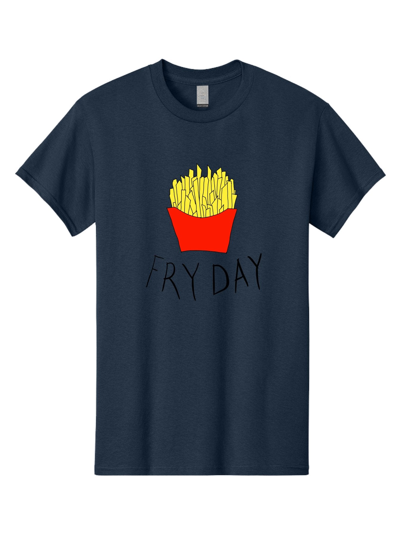 Fry-Day Men'S Graphic Tee, 100% Cotton, Comfortable Casual Summer Wear, Machine Washable, French Fries, Red Container, Yellow Fries, Cartoon Style, Playful Graphics, Food Illustration, Restaurant Promotion -  Aaa041 19