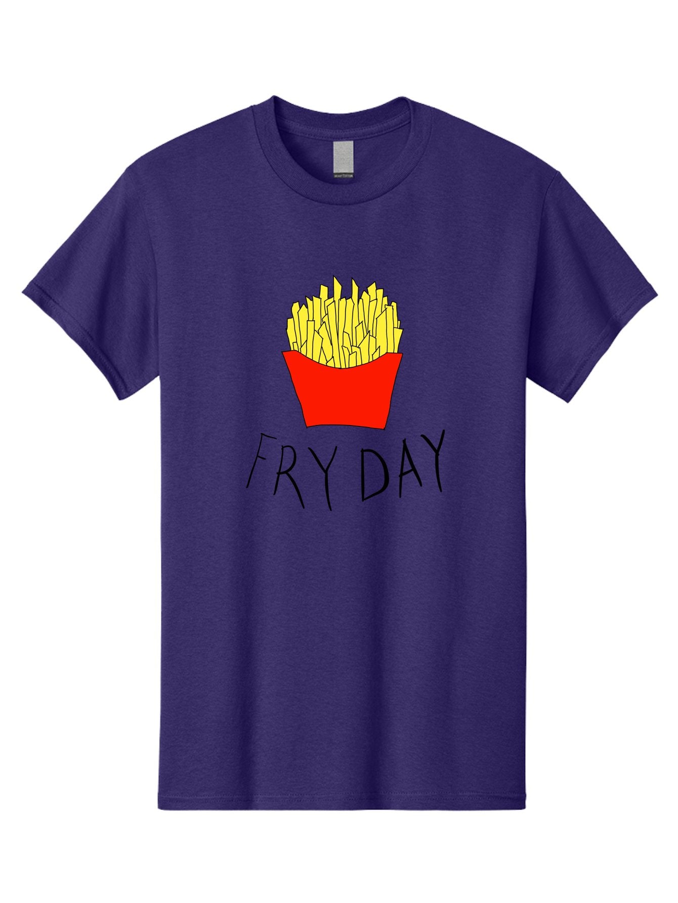 Fry-Day Men'S Graphic Tee, 100% Cotton, Comfortable Casual Summer Wear, Machine Washable, French Fries, Red Container, Yellow Fries, Cartoon Style, Playful Graphics, Food Illustration, Restaurant Promotion -  Aaa041 13