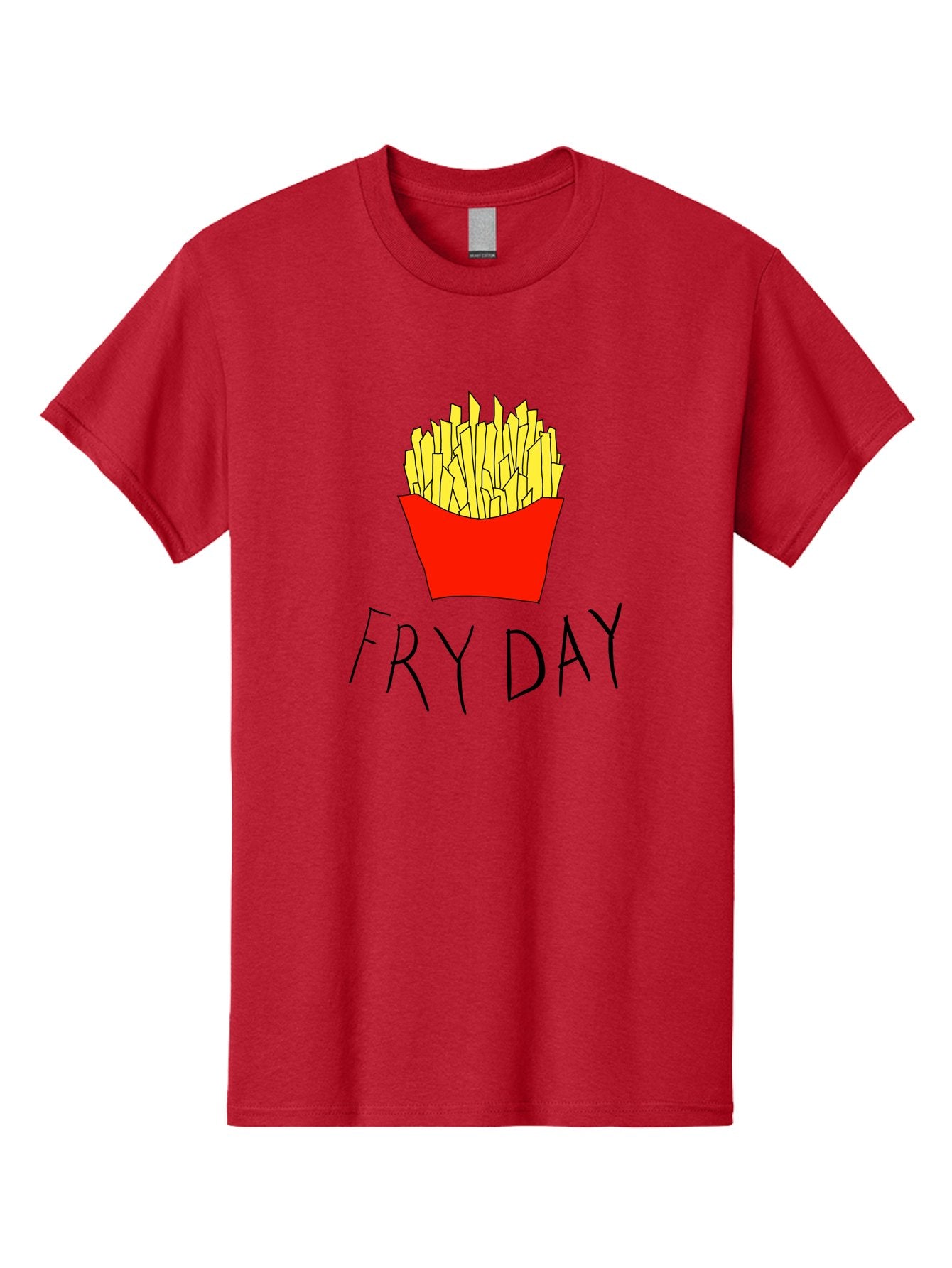 Fry-Day Men'S Graphic Tee, 100% Cotton, Comfortable Casual Summer Wear, Machine Washable, French Fries, Red Container, Yellow Fries, Cartoon Style, Playful Graphics, Food Illustration, Restaurant Promotion -  Aaa041 5