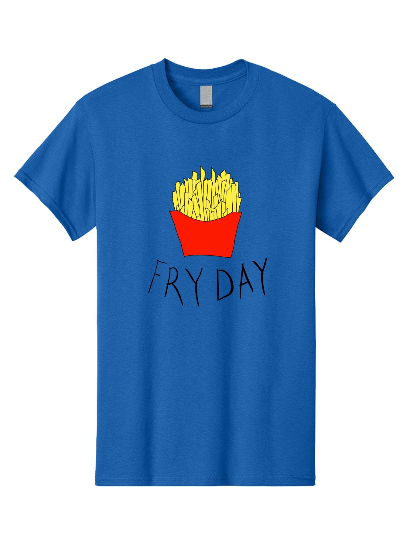 Fry-Day Men'S Graphic Tee, 100% Cotton, Comfortable Casual Summer Wear, Machine Washable, French Fries, Red Container, Yellow Fries, Cartoon Style, Playful Graphics, Food Illustration, Restaurant Promotion -  Aaa041 25