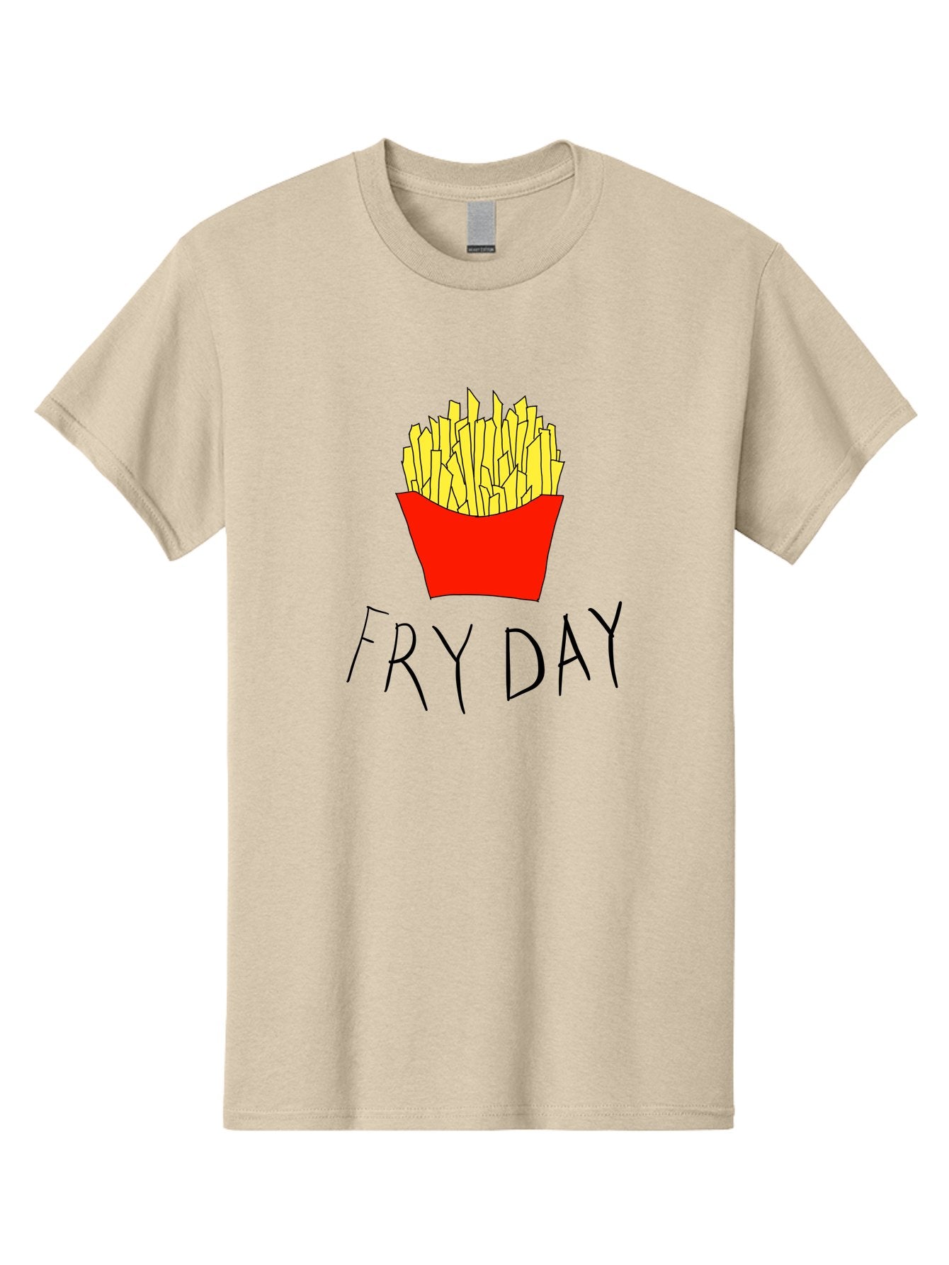 Fry-Day Men'S Graphic Tee, 100% Cotton, Comfortable Casual Summer Wear, Machine Washable, French Fries, Red Container, Yellow Fries, Cartoon Style, Playful Graphics, Food Illustration, Restaurant Promotion -  Aaa041 7