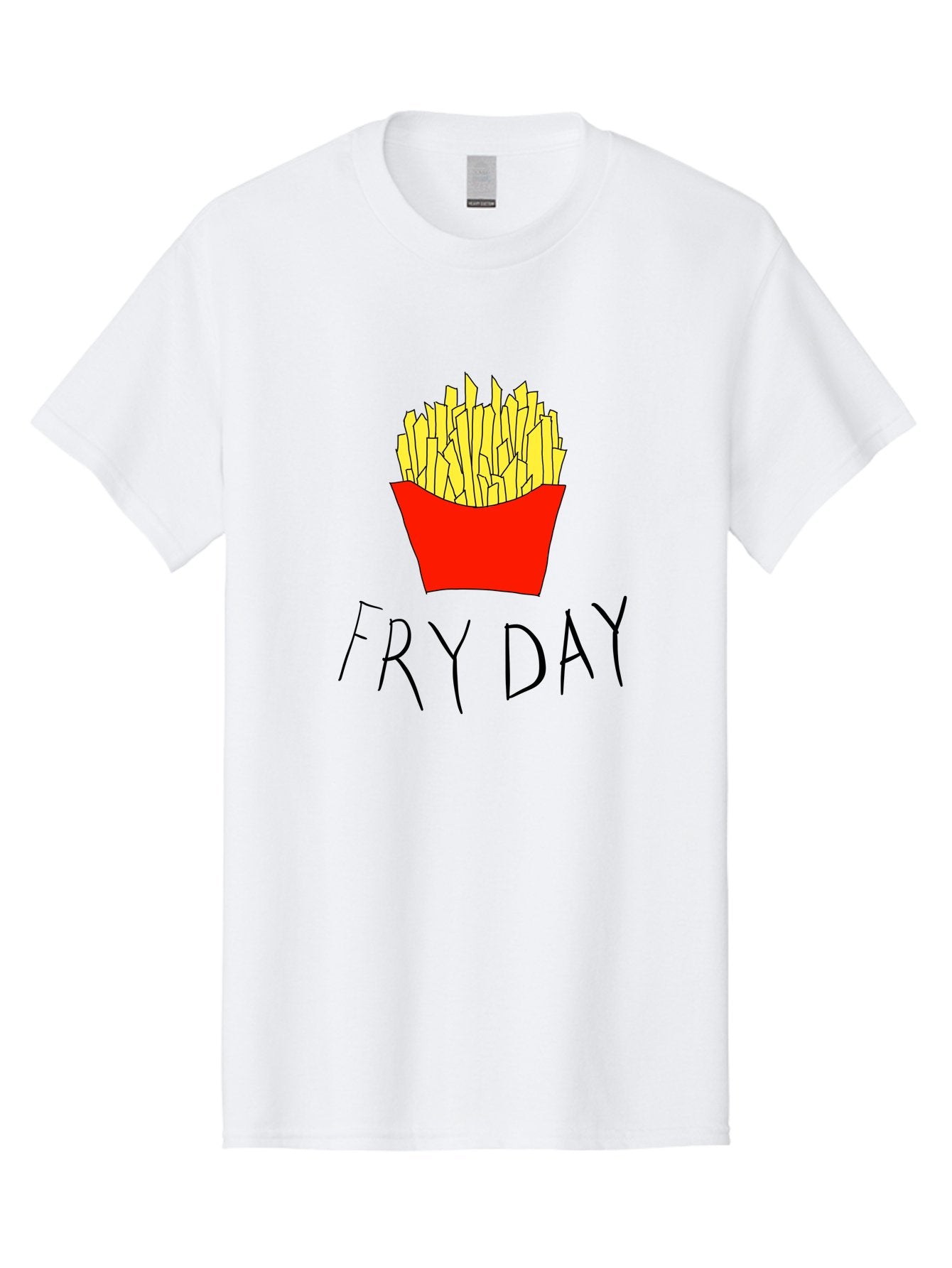 Fry-Day Men'S Graphic Tee, 100% Cotton, Comfortable Casual Summer Wear, Machine Washable, French Fries, Red Container, Yellow Fries, Cartoon Style, Playful Graphics, Food Illustration, Restaurant Promotion -  Aaa041 3