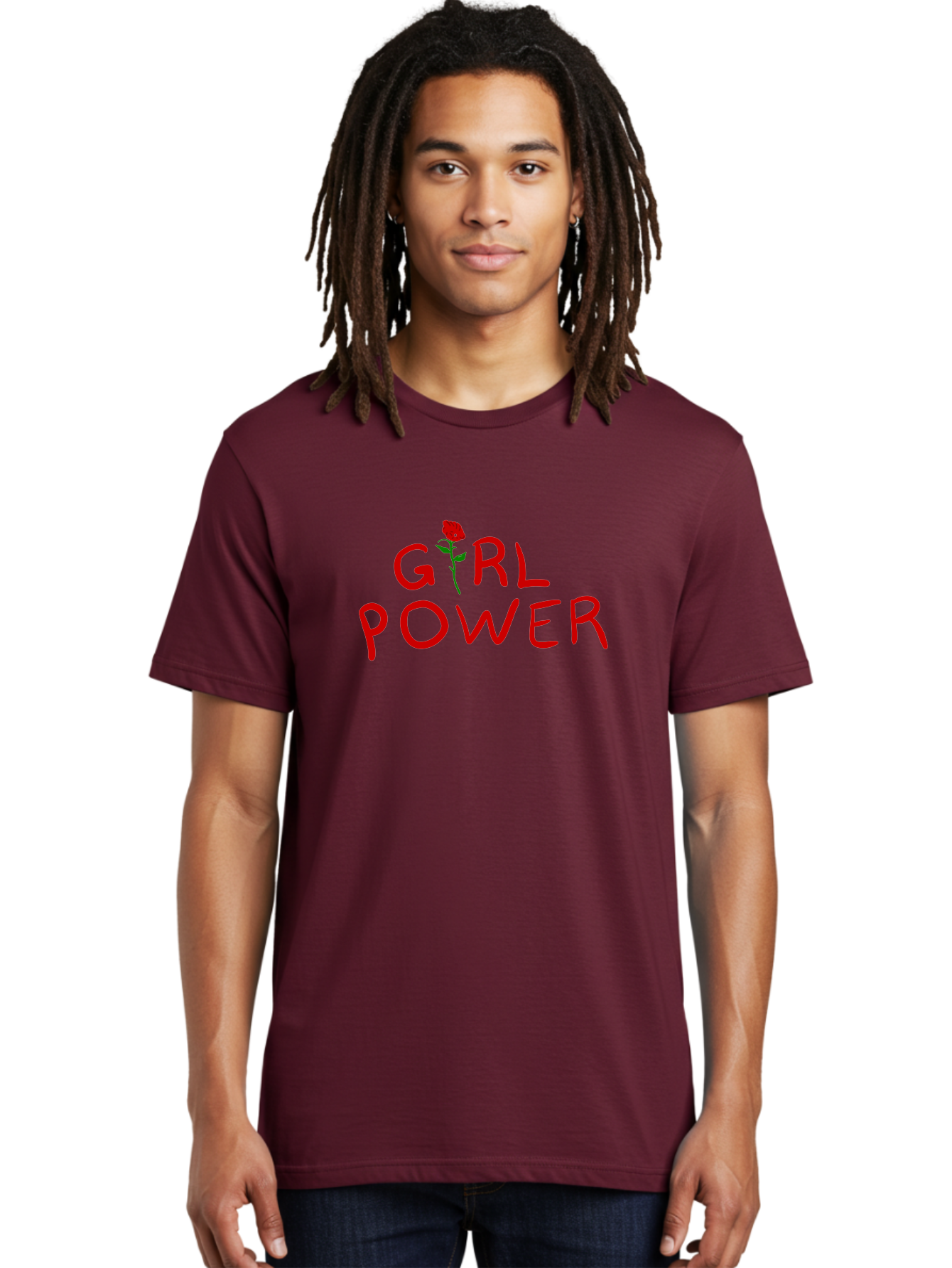 Girl-Power Men'S Graphic Tee, 100% Cotton, Comfortable Casual Summer Wear, Machine Washable, Girl Power, Feminist Movement, Empowerment, Red Rose, Symbol Of Strength, Women'S Rights, Independence -  Aaa043 4