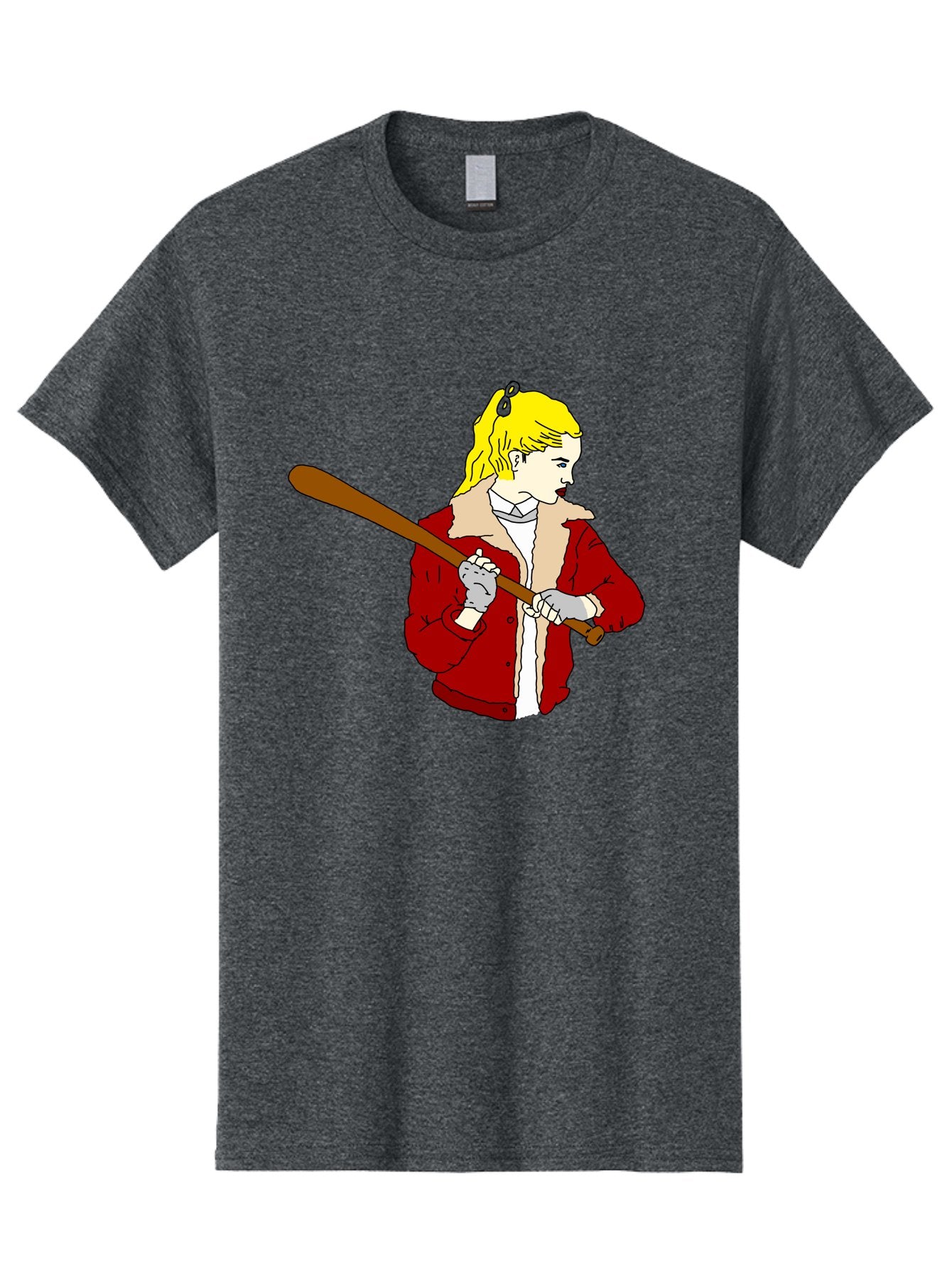 Girl-With-Baseball-Bat Men'S Graphic Tee, 100% Cotton, Comfortable Casual Summer Wear, Machine Washable, Girl With Blonde Hair, Red Jacket With Fur Collar, Holding Baseball Bat, Cartoon Style, Baseball Player, Young Athlete, Sporty Girl, -  Aaa044 17