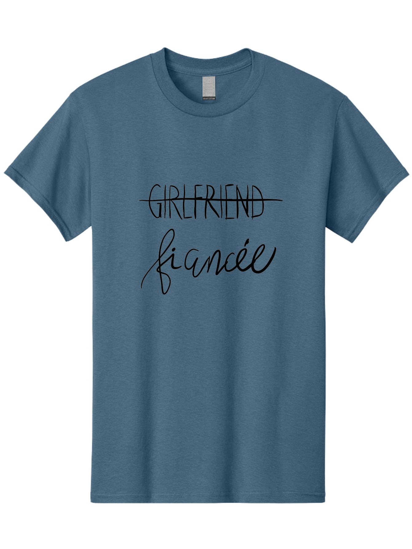 Girlfriend-Fiancee Men'S Graphic Tee, 100% Cotton, Comfortable Casual Summer Wear, Machine Washable, Girlfriend Crossed Out, Fiancée Written Below, Relationship Status Change, Commitment Upgrade, Word Art, Text Overlay, Relationship Goals -  Aaa045