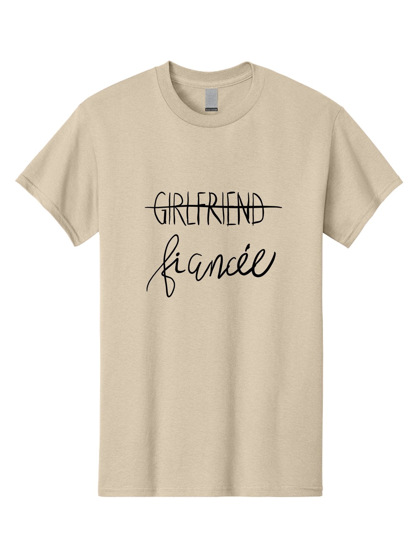 Girlfriend-Fiancee Men'S Graphic Tee, 100% Cotton, Comfortable Casual Summer Wear, Machine Washable, Girlfriend Crossed Out, Fiancée Written Below, Relationship Status Change, Commitment Upgrade, Word Art, Text Overlay, Relationship Goals -  Aaa045 19